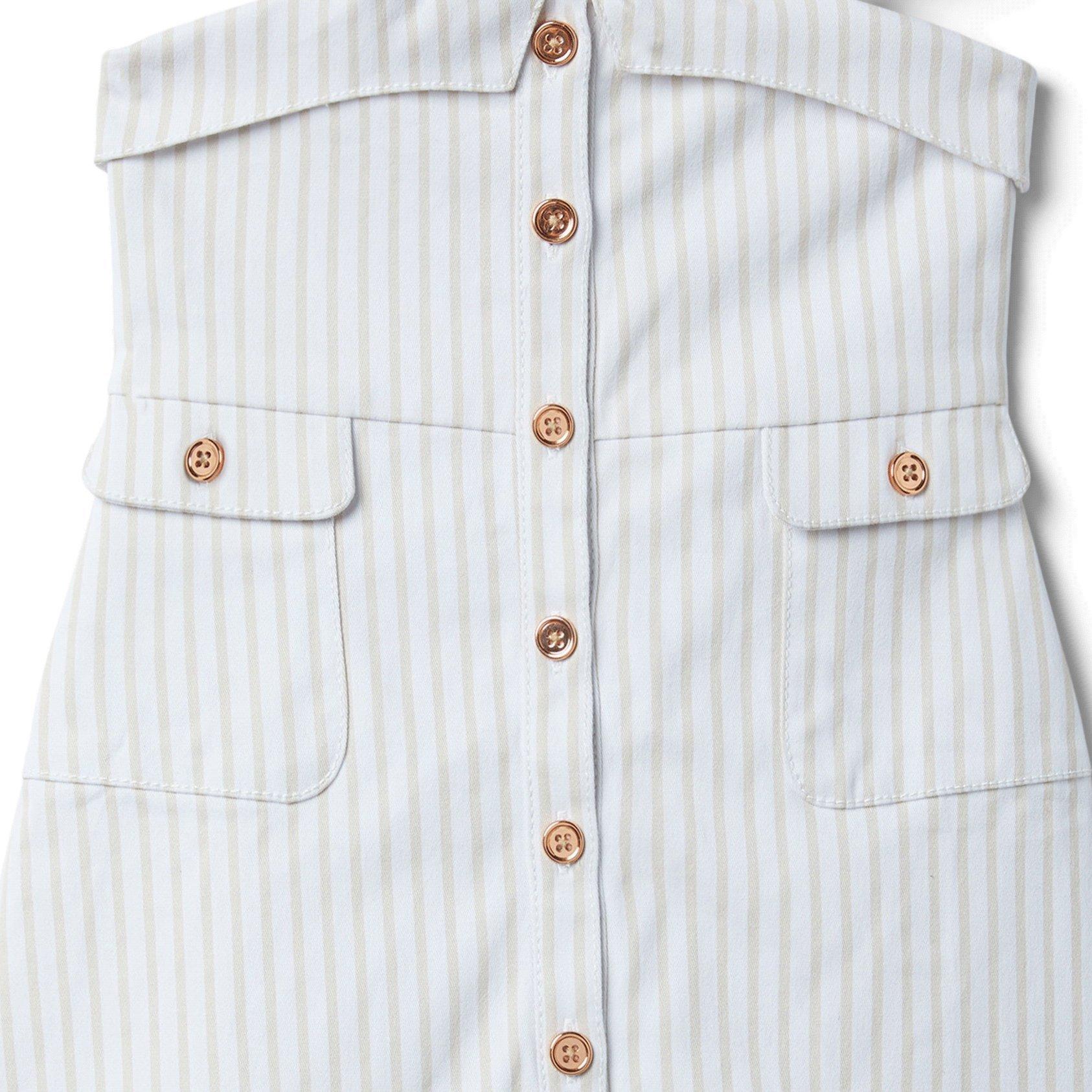Striped Bow Strap Button Front Dress  image number 1