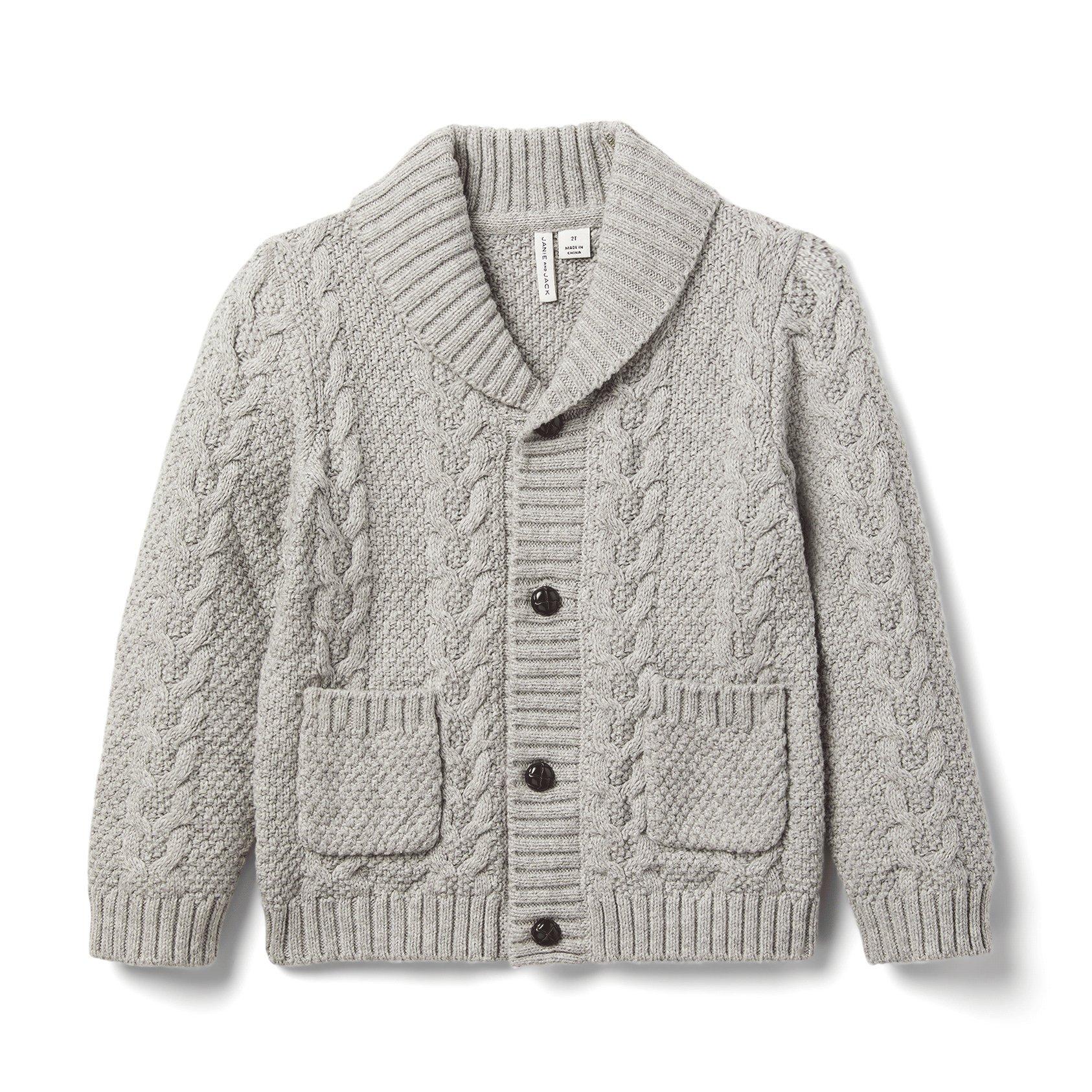 Boy Classic Grey Heather The Cable Knit Shawl Collar Cardigan by Janie ...