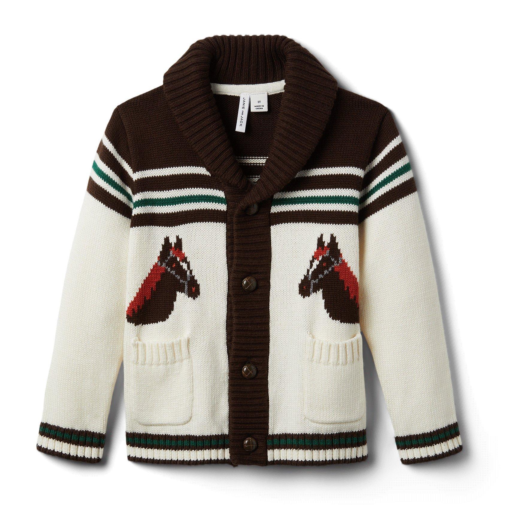 Boy Jet Ivory Horse Shawl Collar Cardigan by Janie and Jack