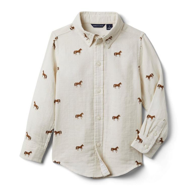 Silk twill equestrian print shirt