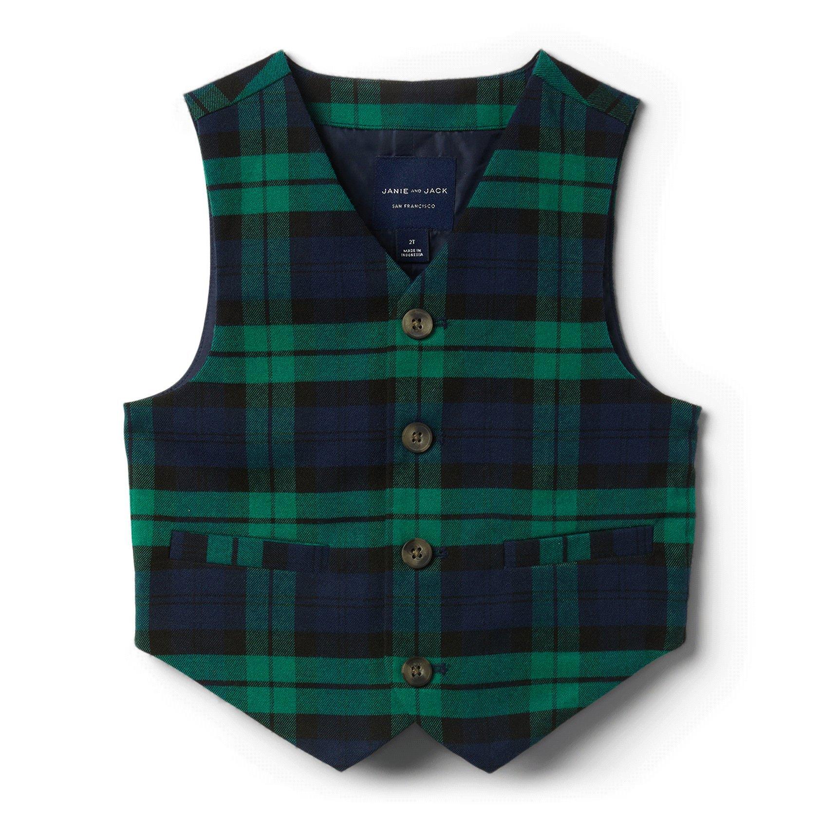 Plaid Wool Suit Vest image number 0