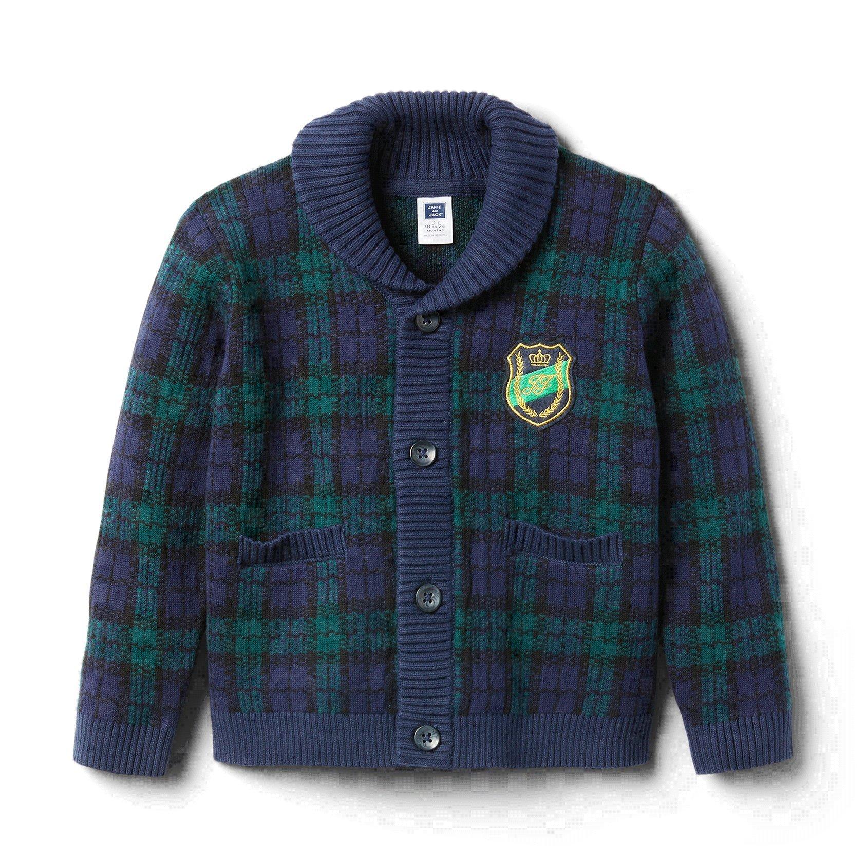 Plaid Crest Patch Cardigan image number 0