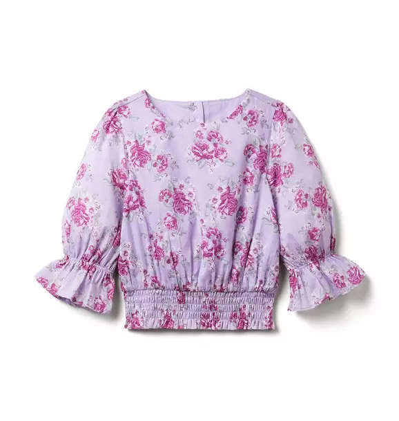 Floral Smocked Ruffle Cuff Top