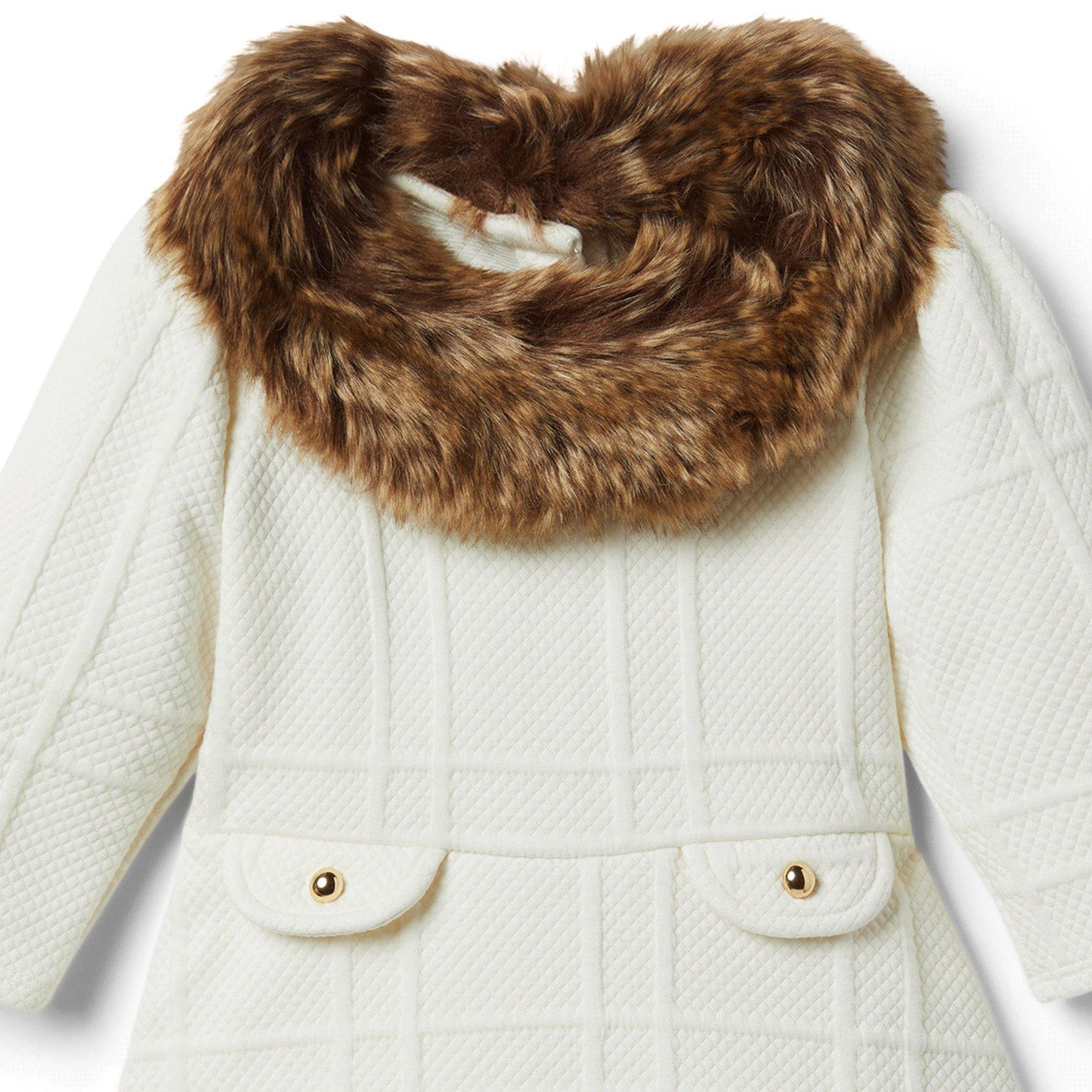 Faux Fur Collar Jacquard Dress image number 1