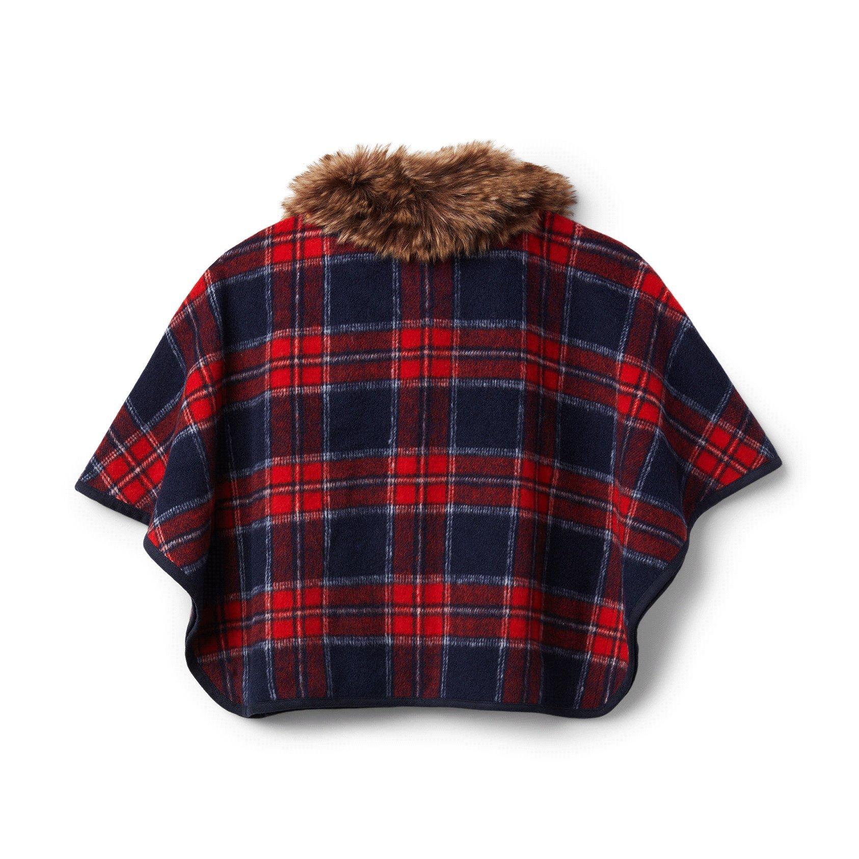 Plaid Faux Fur Collar Cape image number 3