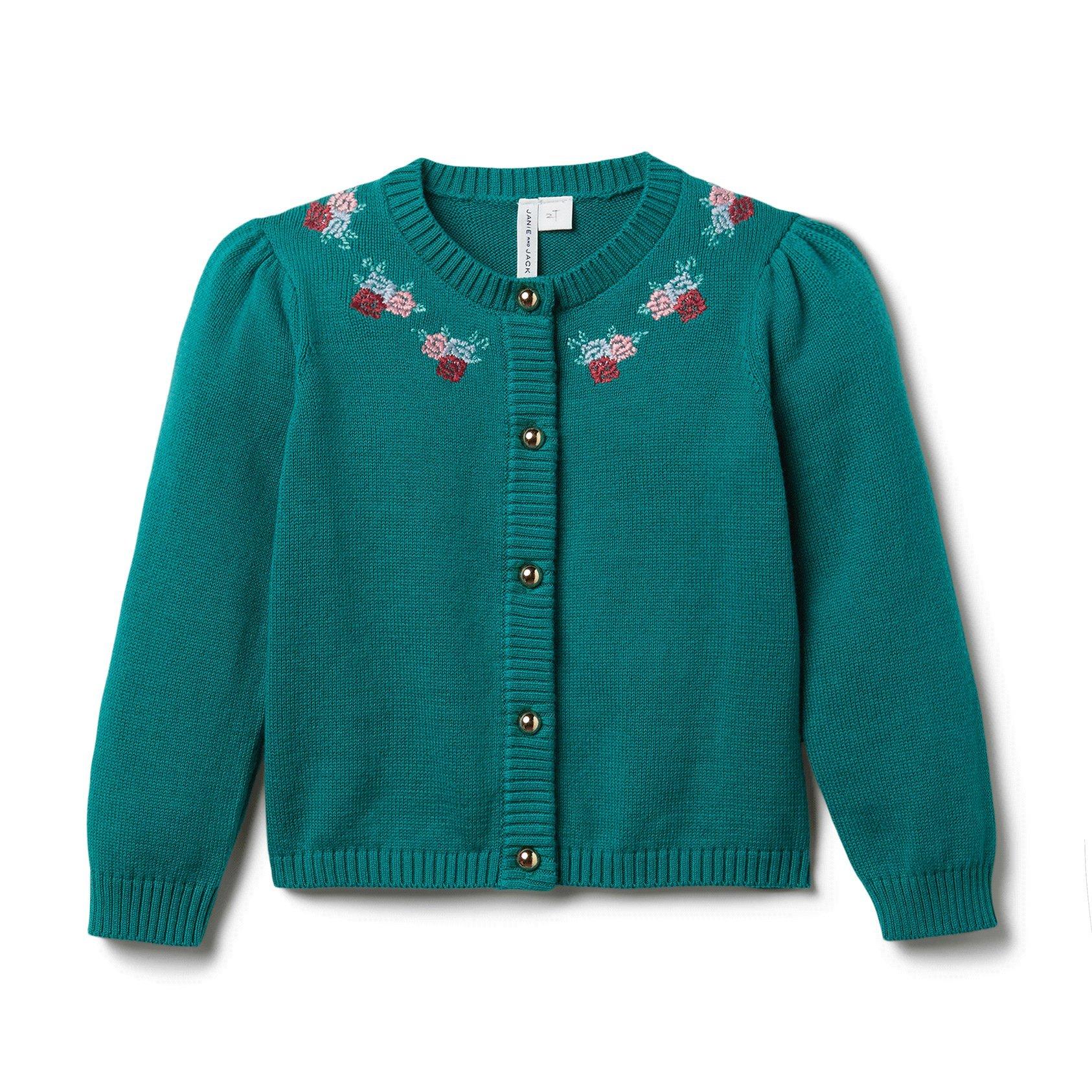 Girl Emerald Eyes Embroidered Cardigan by Janie and Jack