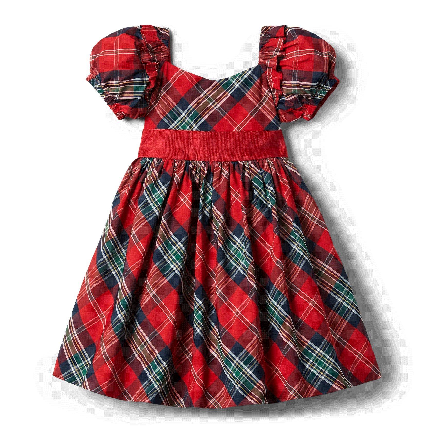 wybzd Christmas Dress for Baby Girl Mesh Long Puff Sleeve Plaid