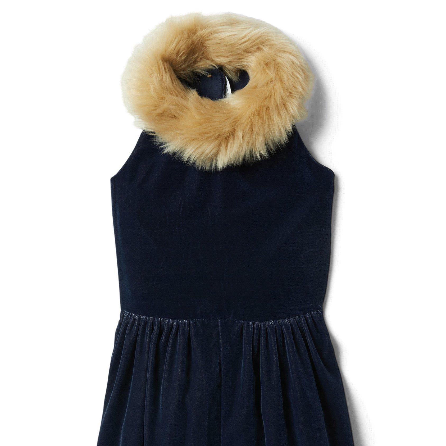 Velvet Faux Fur Collar Jumpsuit image number 2