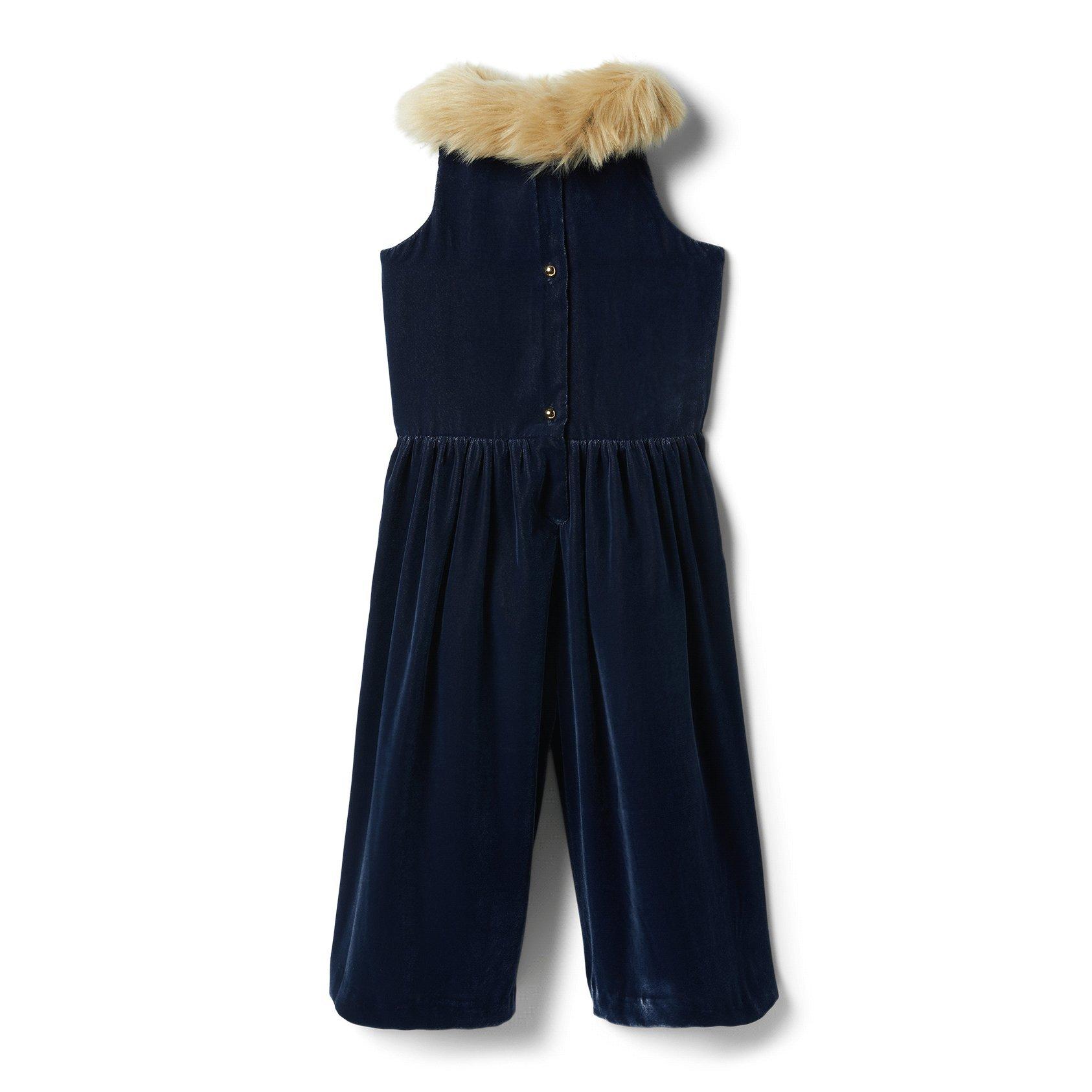 Velvet Faux Fur Collar Jumpsuit image number 1