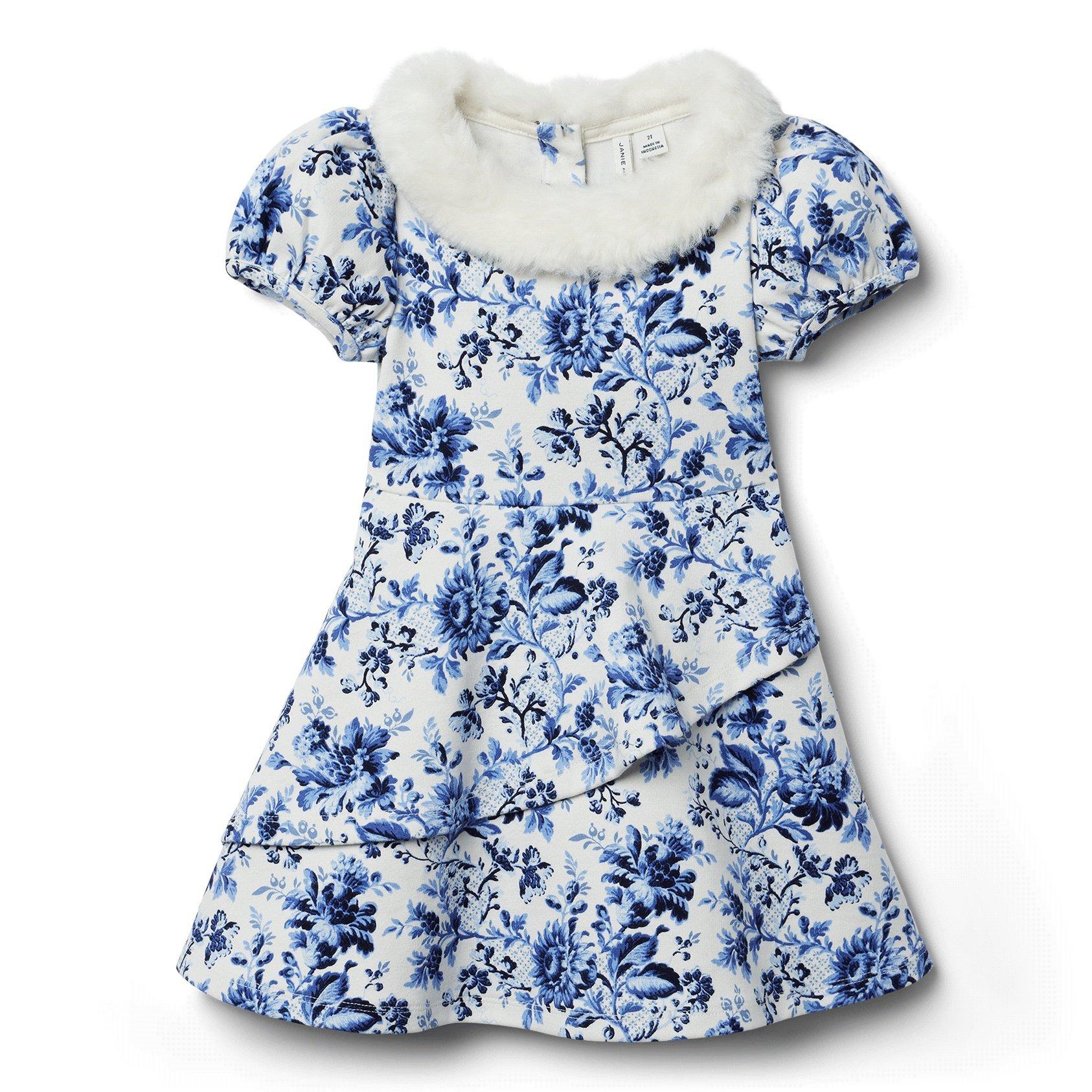 Floral Faux Fur Collar Dress image number 0