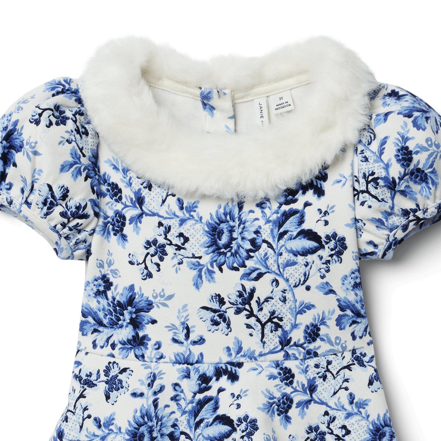Floral Faux Fur Collar Dress image number 2
