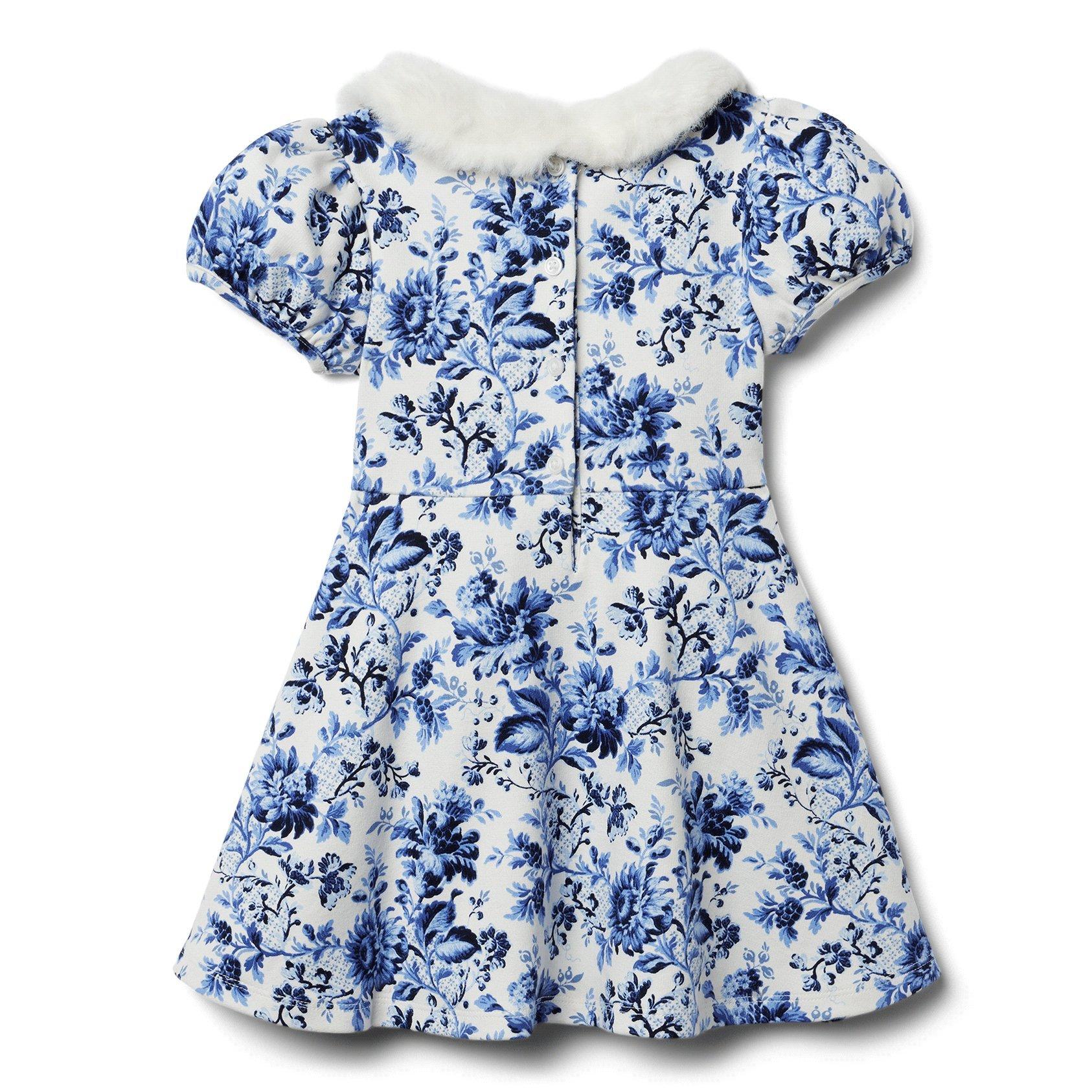 Floral Faux Fur Collar Dress image number 1