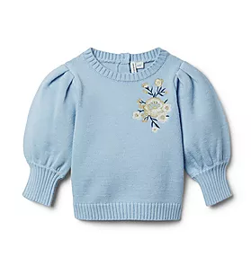 Flower Applique Puff Sleeve Sweater