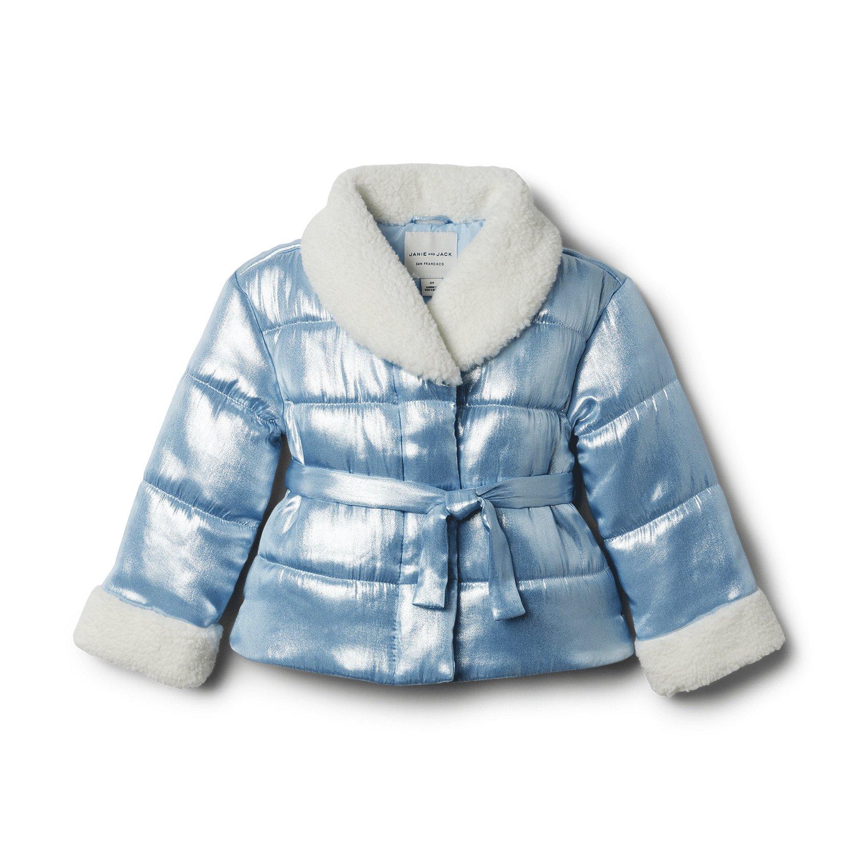 Sherpa Trim Metallic Puffer Jacket image number 0