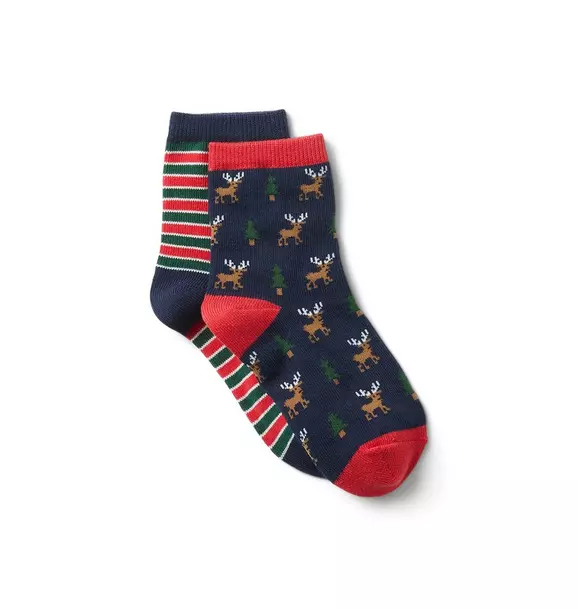 Striped And Reindeer Sock 2-Pack