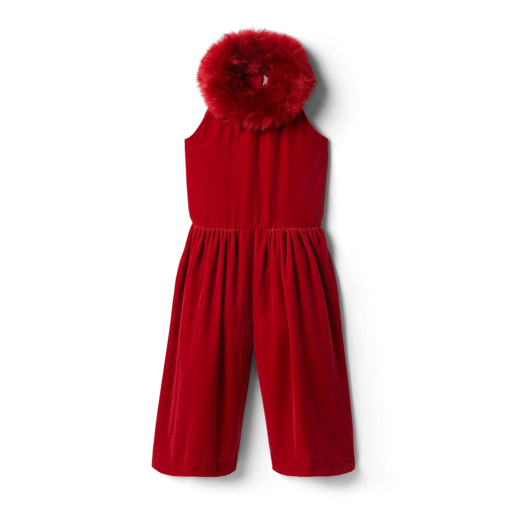 Velvet Faux Fur Collar Jumpsuit image number 0