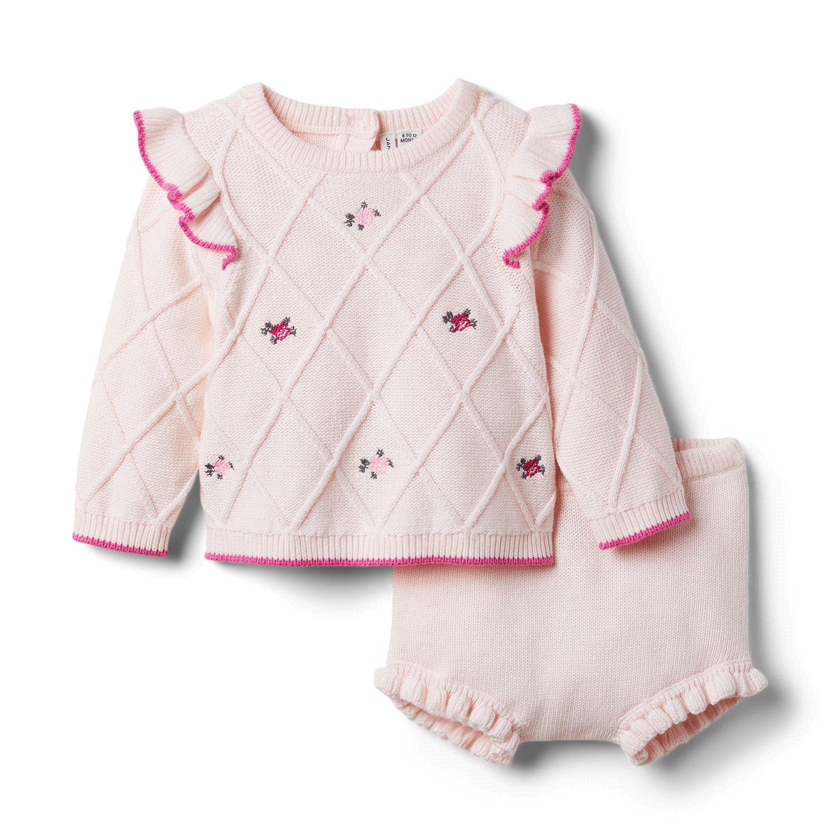 Newborn Pearl Baby Embroidered Sweater Matching Set by Janie and Jack