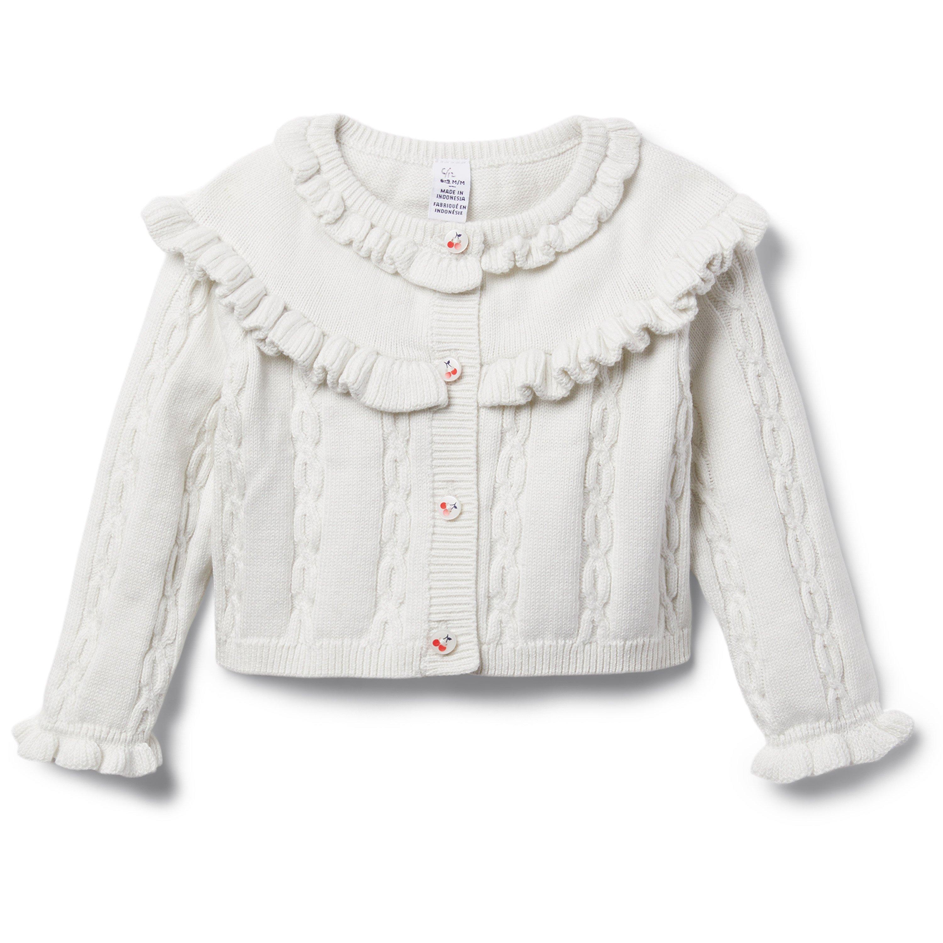 Newborn Jet Ivory Baby Cable Knit Ruffle Cardigan by Janie and Jack