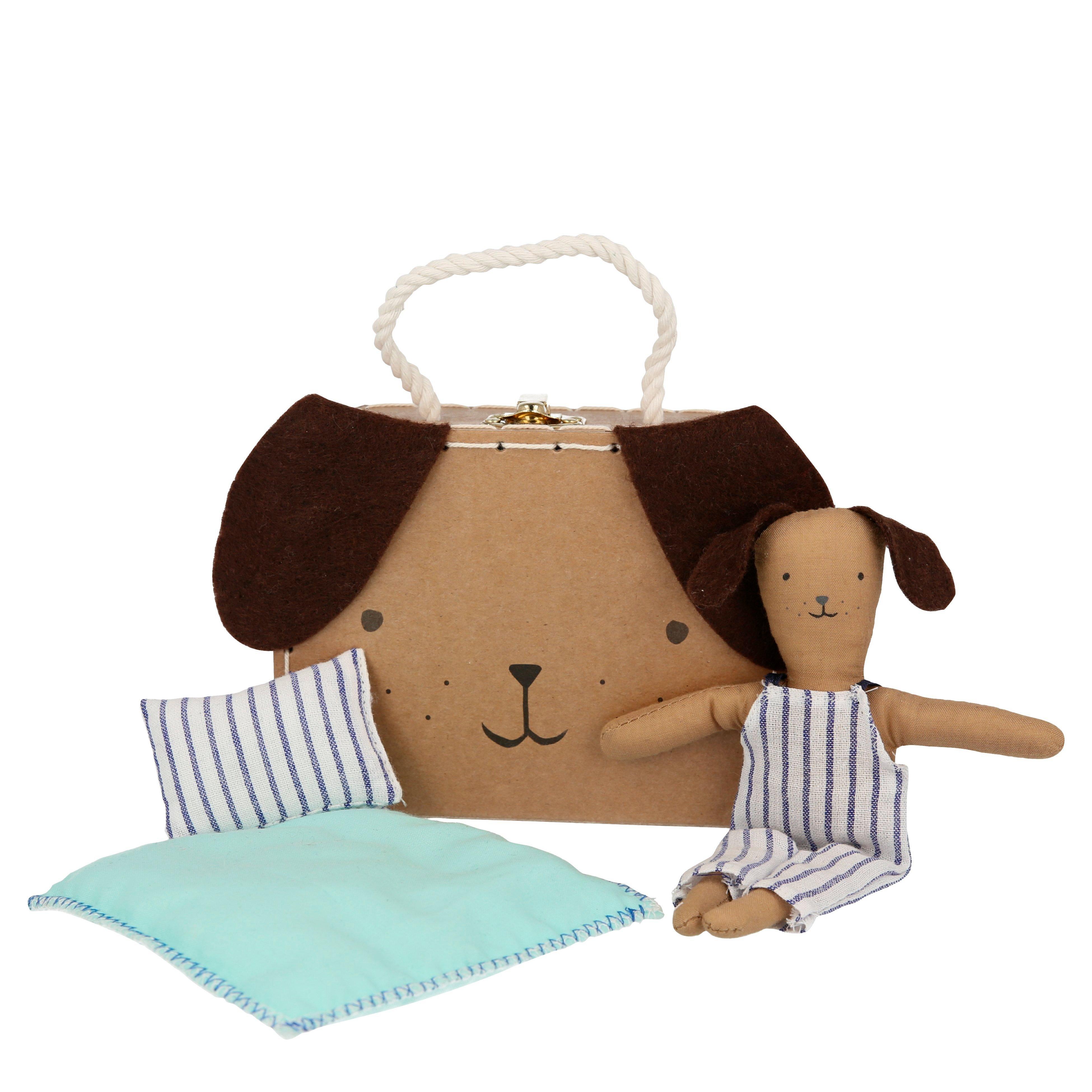 Meri Meri Stripy Puppy Mini Suitcase Doll image number 0