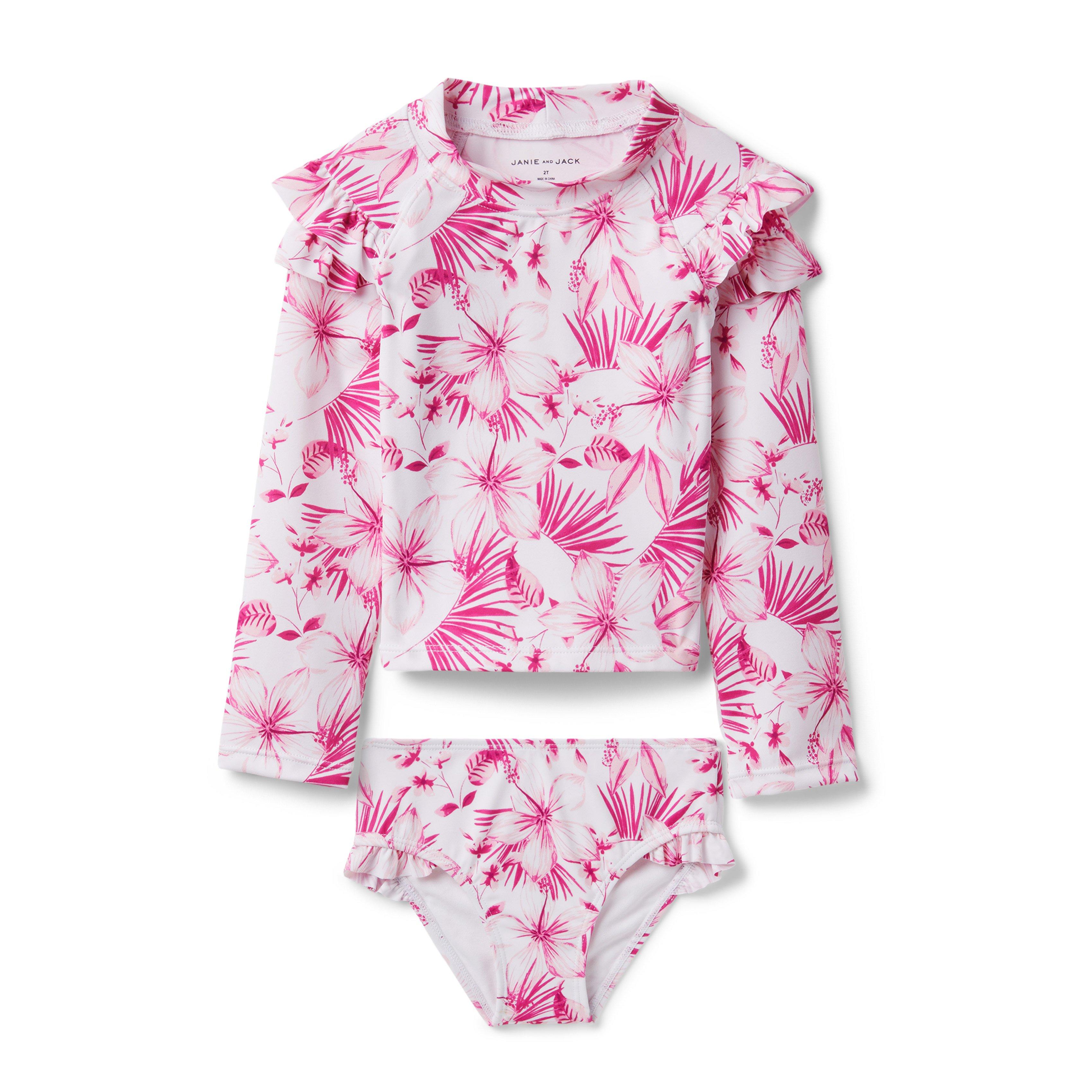 Floral Ruffle Shoulder Rash Guard Set image number 0