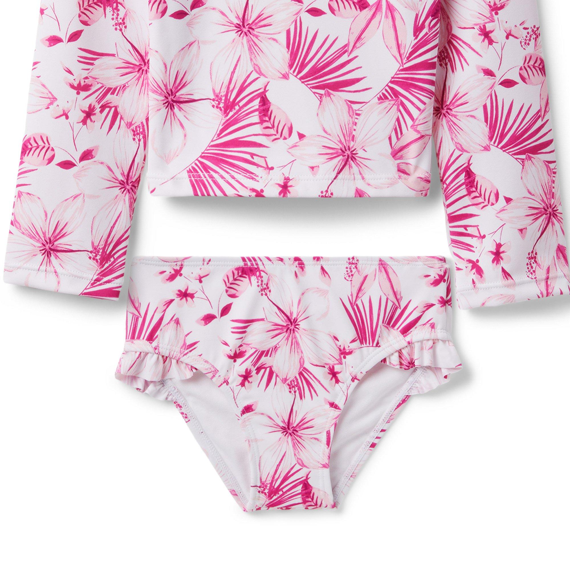 Floral Ruffle Shoulder Rash Guard Set image number 3
