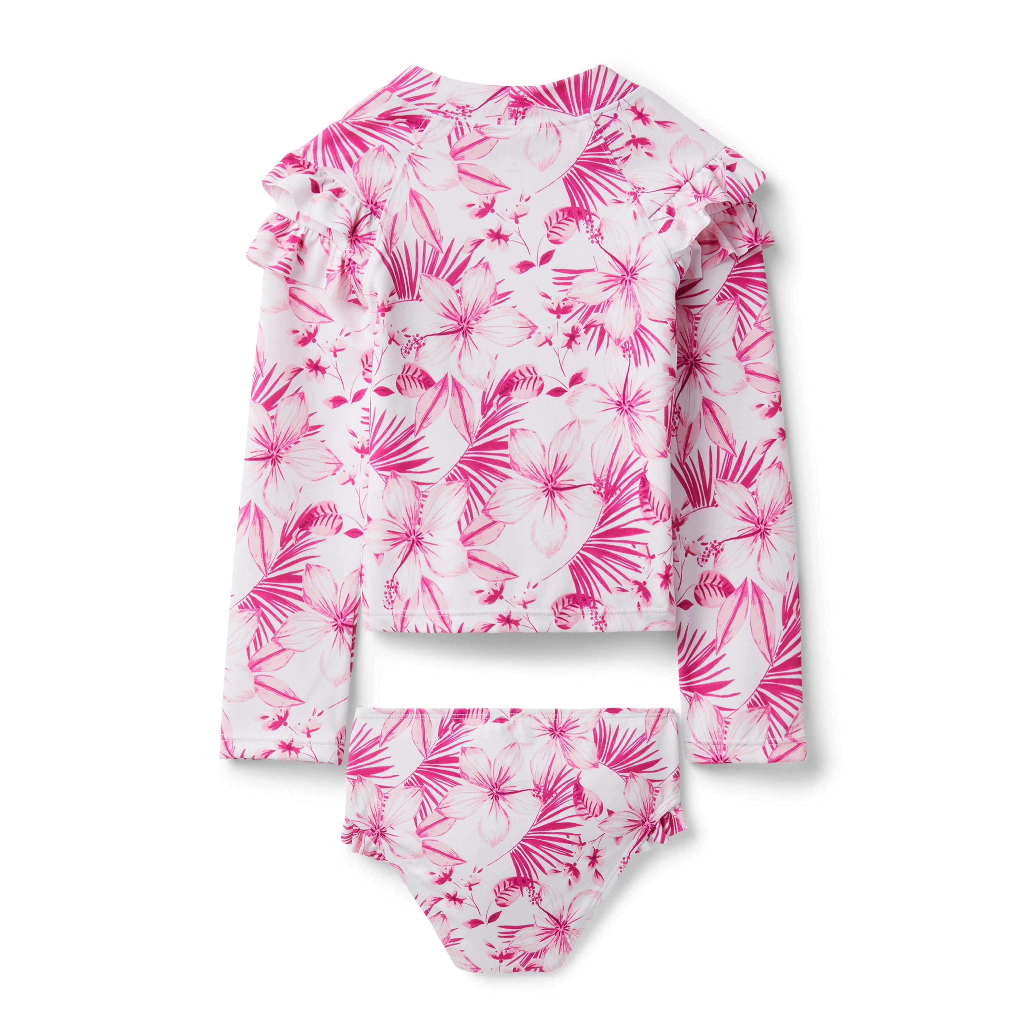 Floral Ruffle Shoulder Rash Guard Set image number 2