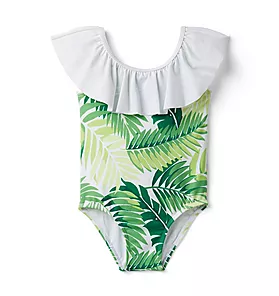 Palm Leaf Ruffle Swimsuit
