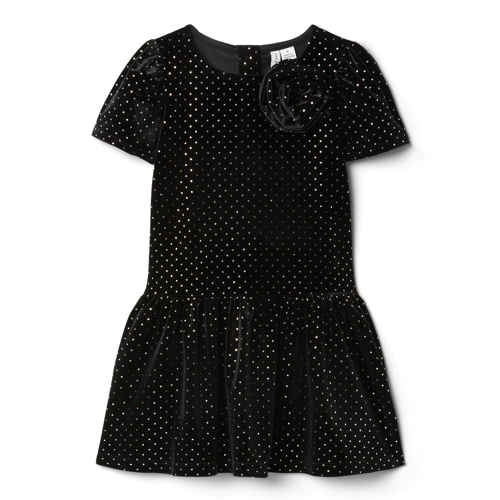 Girl JJ Black Dot Metallic Dot Velvet Dress by Janie and Jack