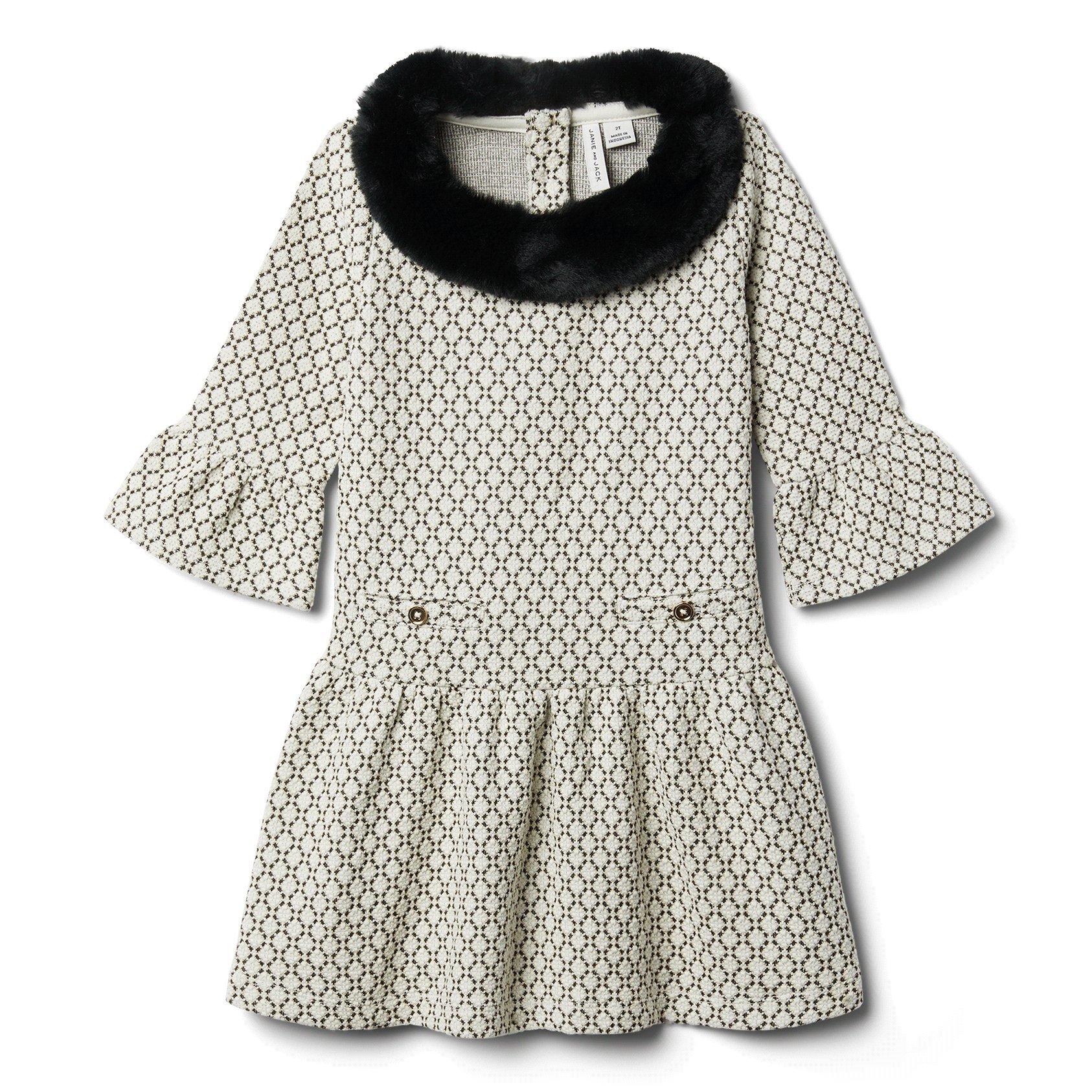 Metallic Weave Faux Fur Collar Dress image number 0