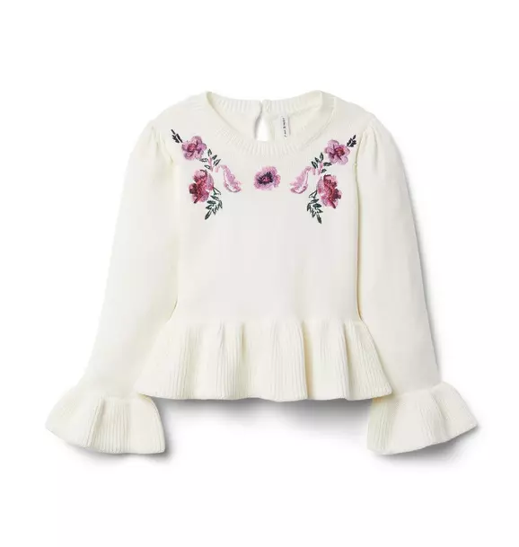 Floral Embroidered Peplum Sweater 