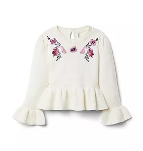 Floral Embroidered Peplum Sweater 