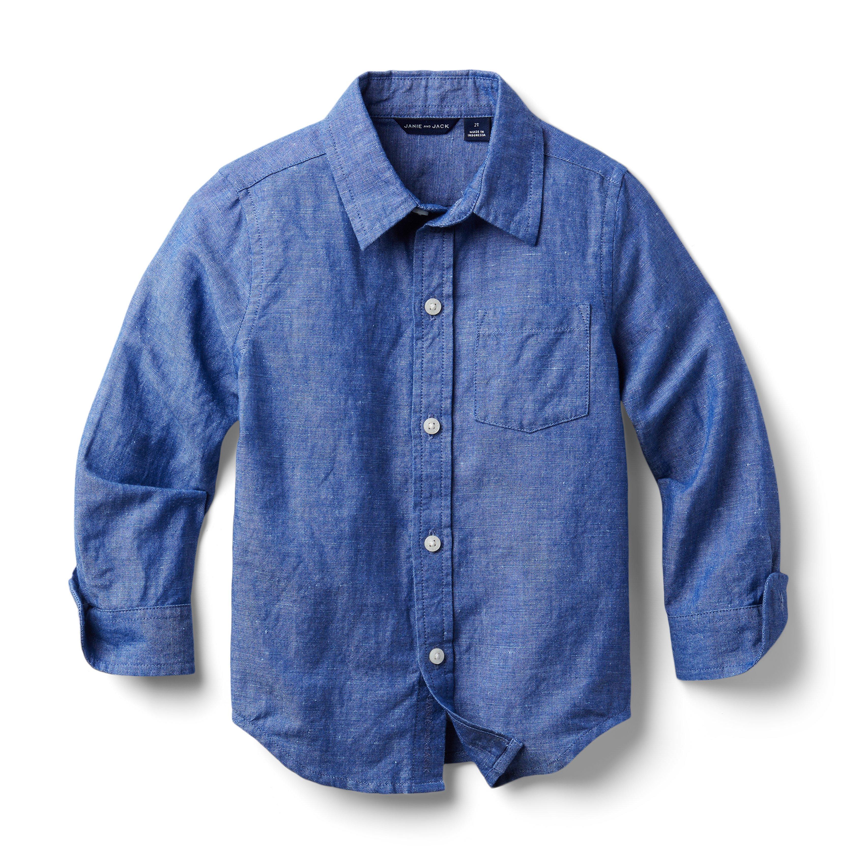 Chambray Linen Roll-Cuff Shirt image number 1