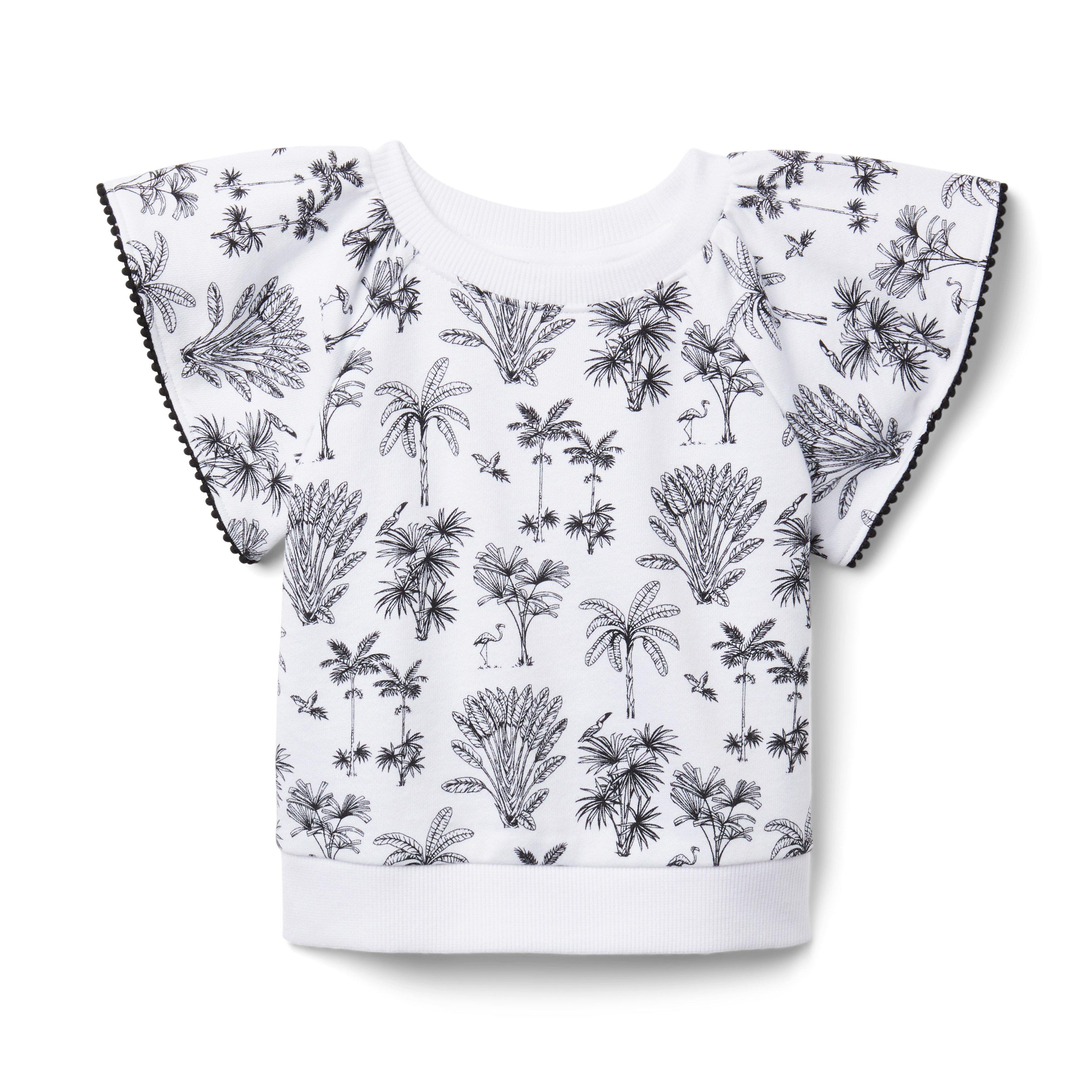 Palm Toile Flutter Sleeve Top