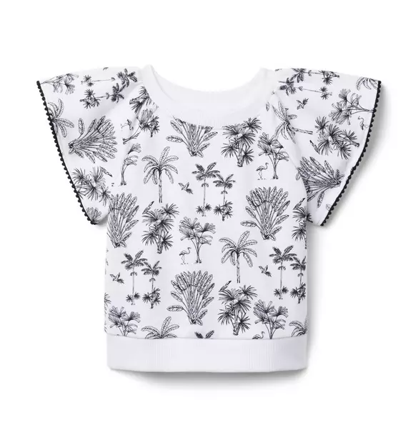 Palm Toile Flutter Sleeve Top