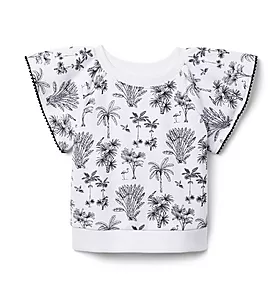 Palm Toile Flutter Sleeve Top