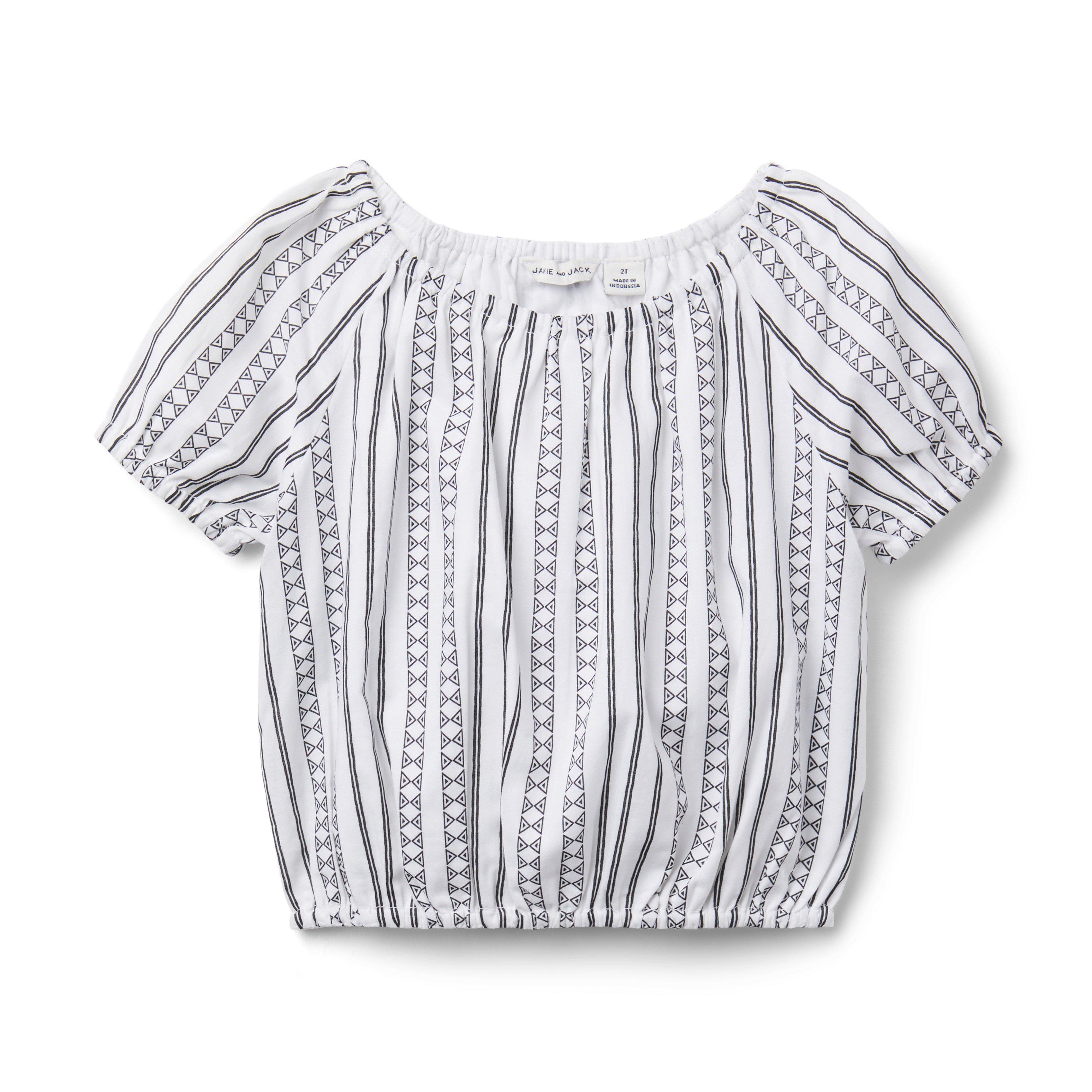 Geo Striped Puff Sleeve Top image number 0