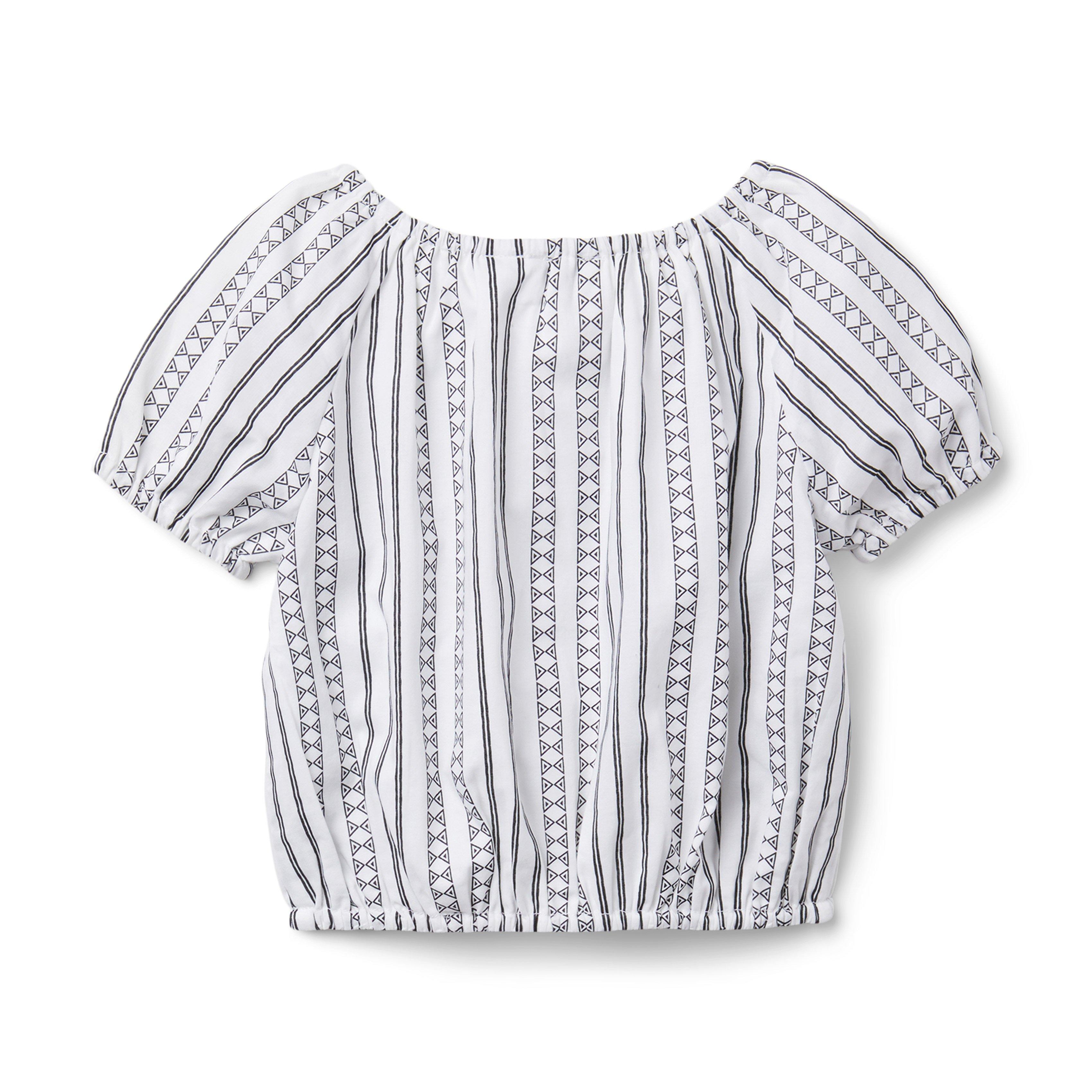 Girl White Geo Stripe Geo Striped Puff Sleeve Top by Janie and Jack