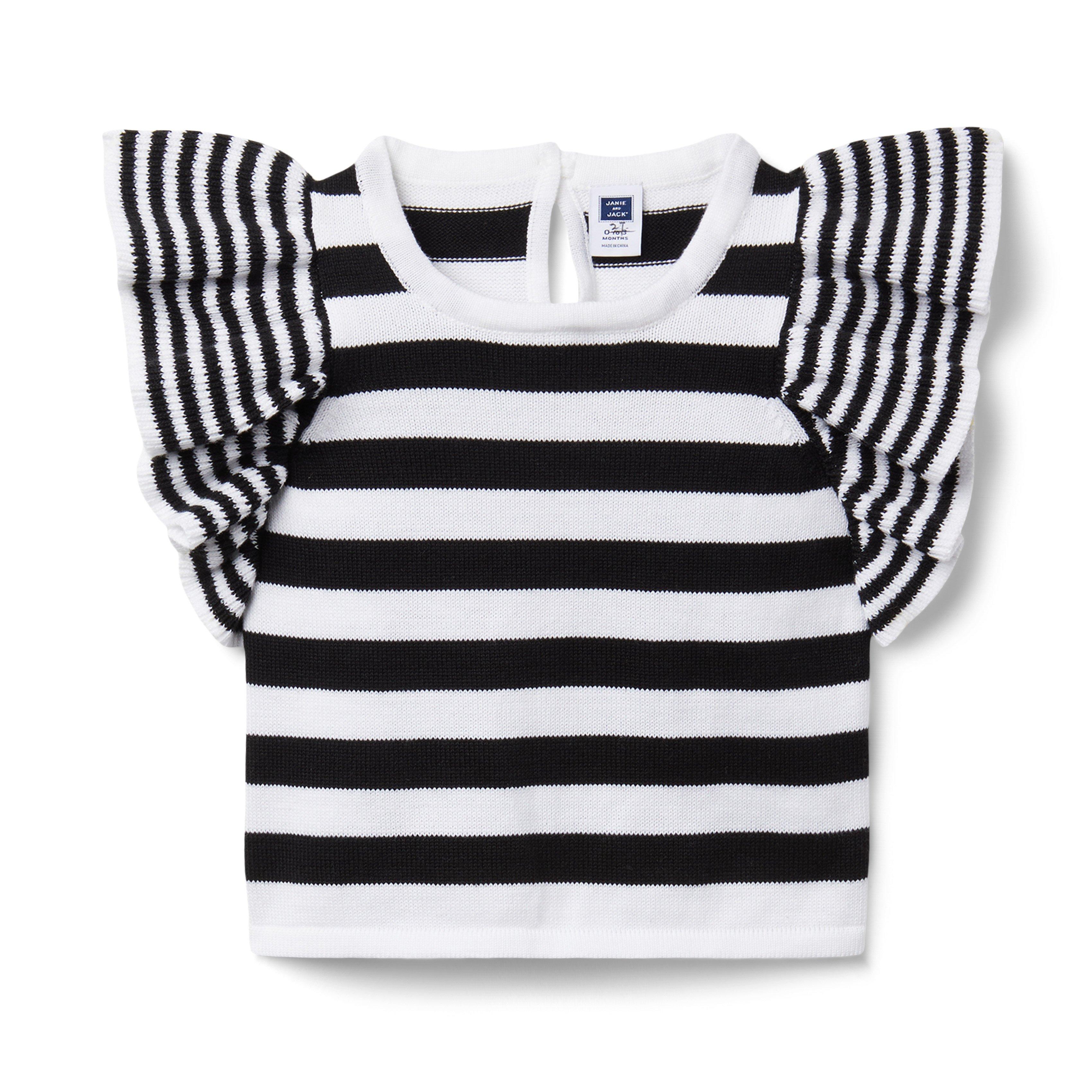 Striped Ruffle Short Sleeve Sweater  image number 0