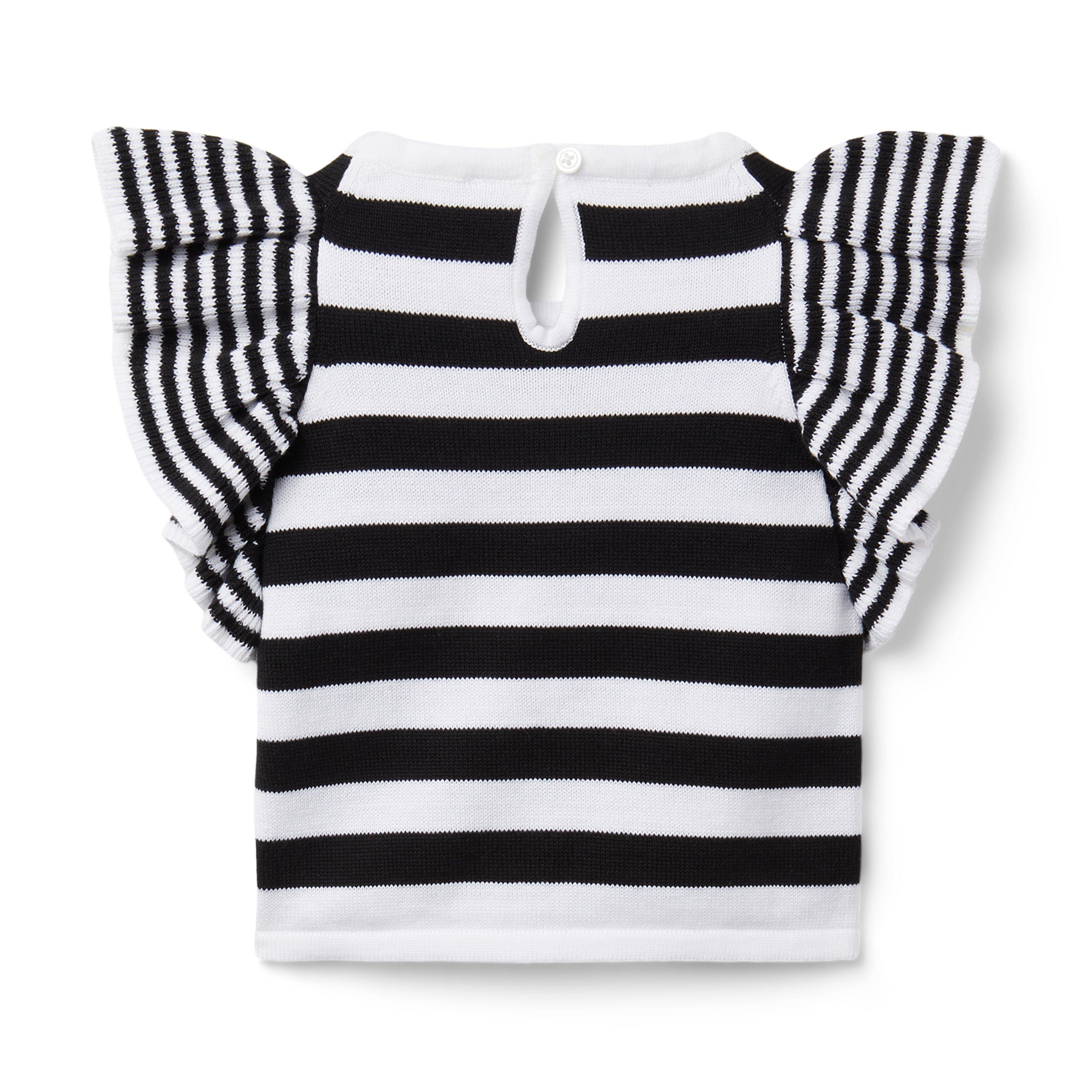 Striped Ruffle Short Sleeve Sweater  image number 1