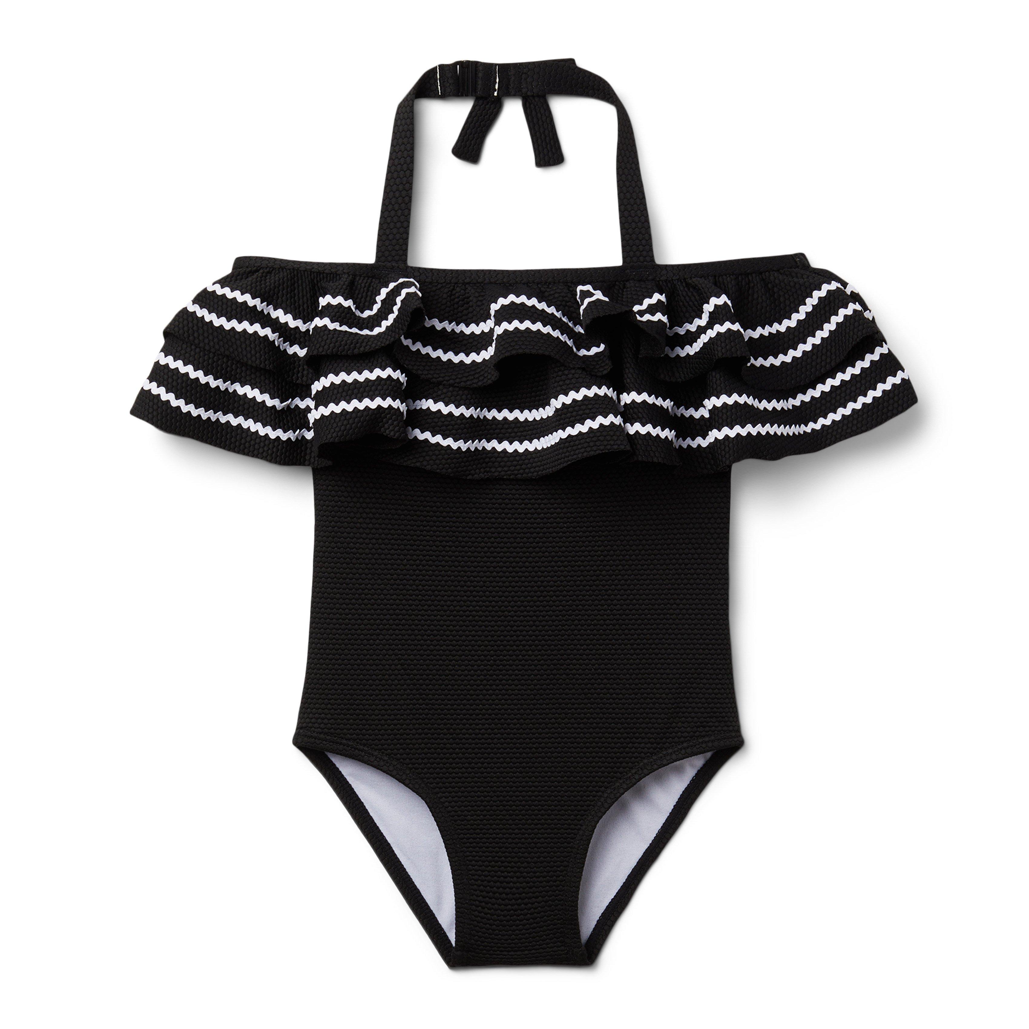 Girl JJ Black Ruffle Ric Rac Trim Swimsuit by Janie and Jack