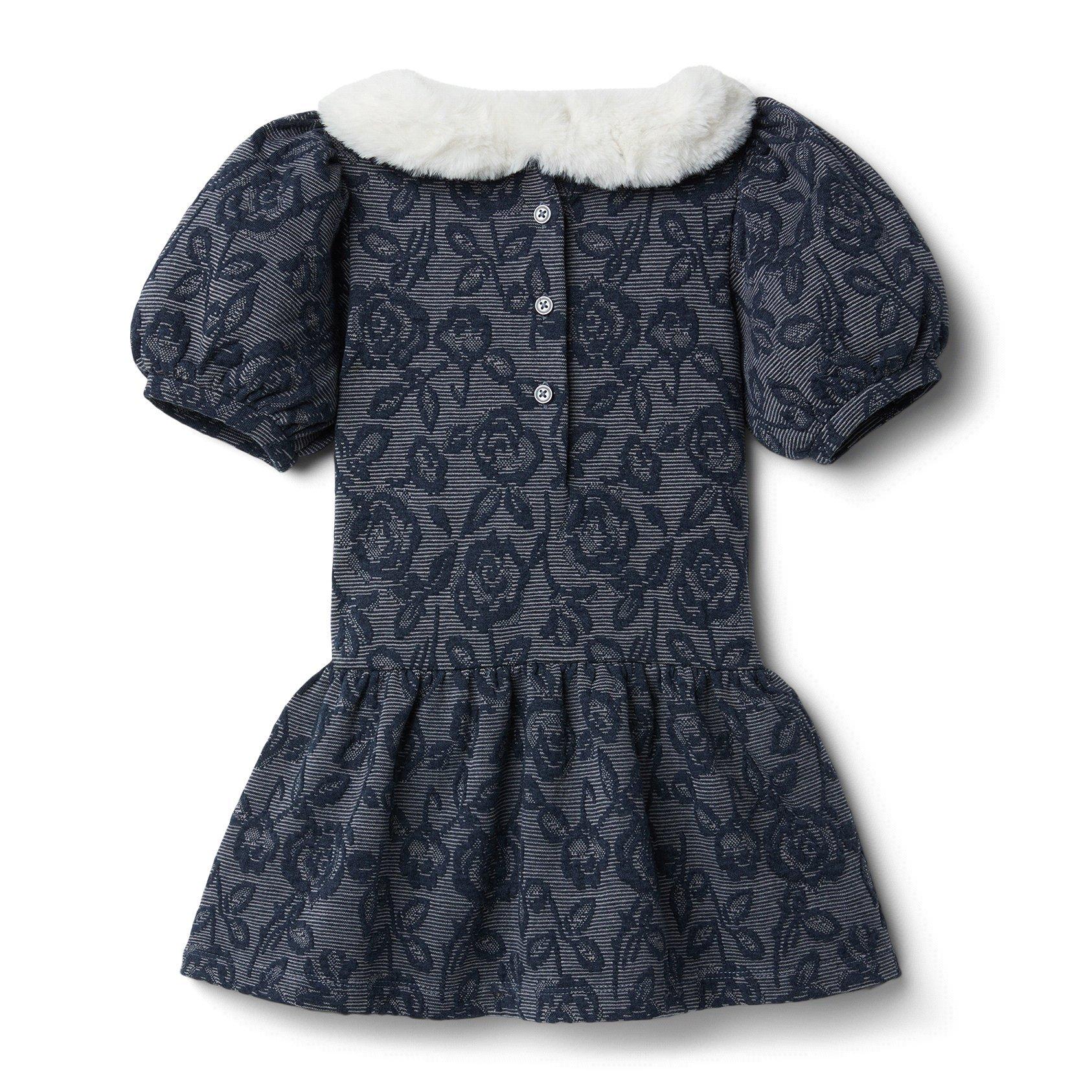Faux Fur Collar Floral Jacquard Dress image number 1