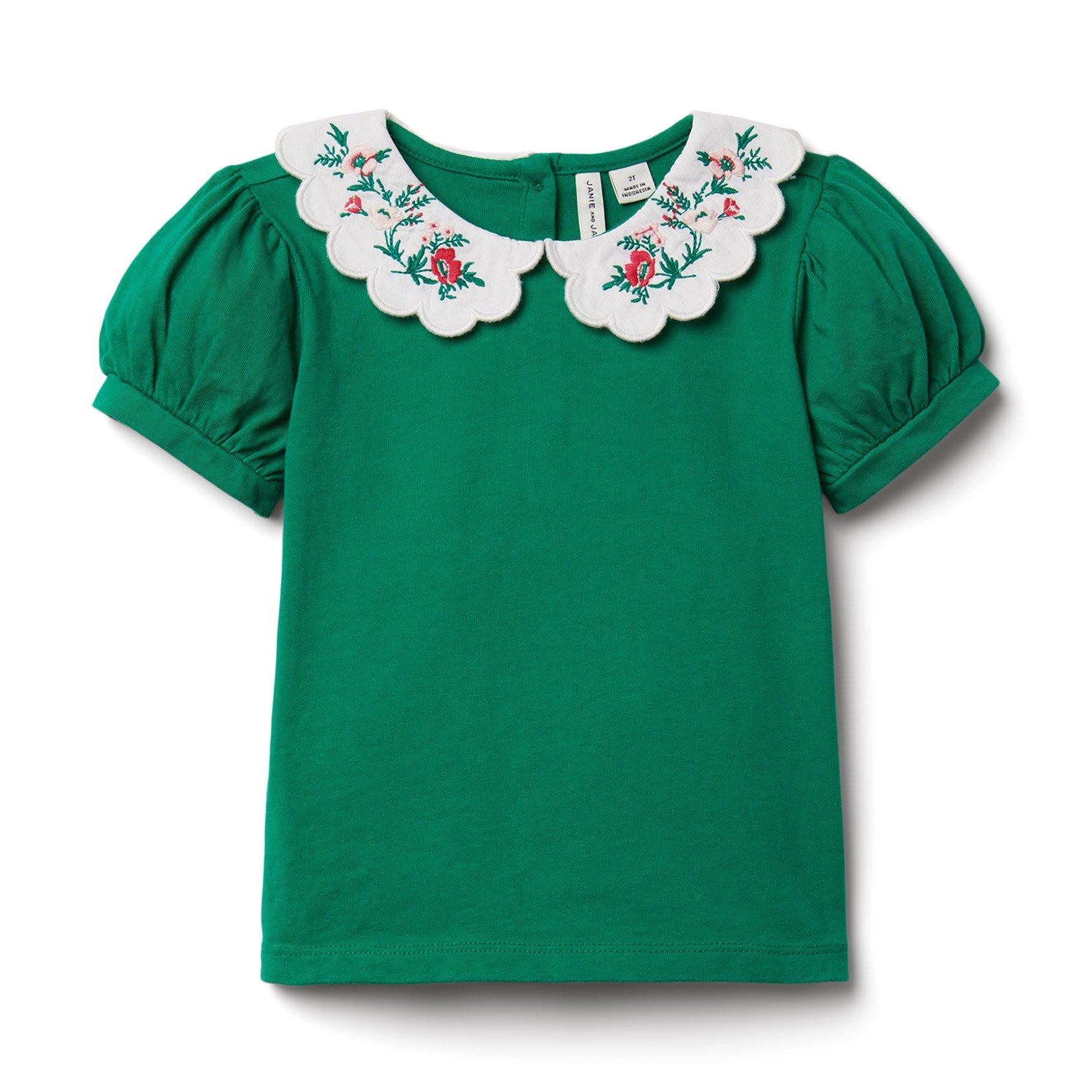 Embroidered Scalloped Collar Top image number 0