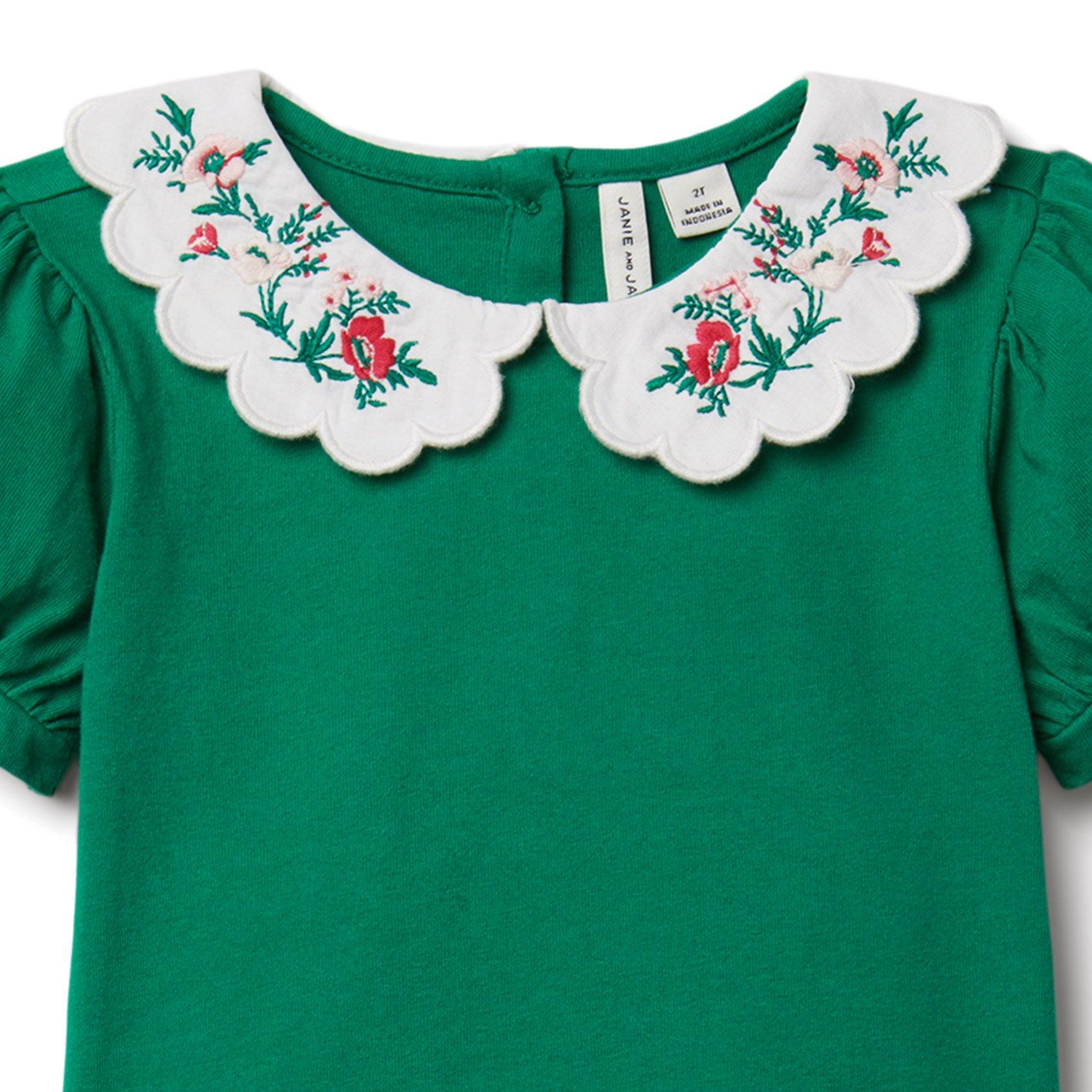 Embroidered Scalloped Collar Top image number 2