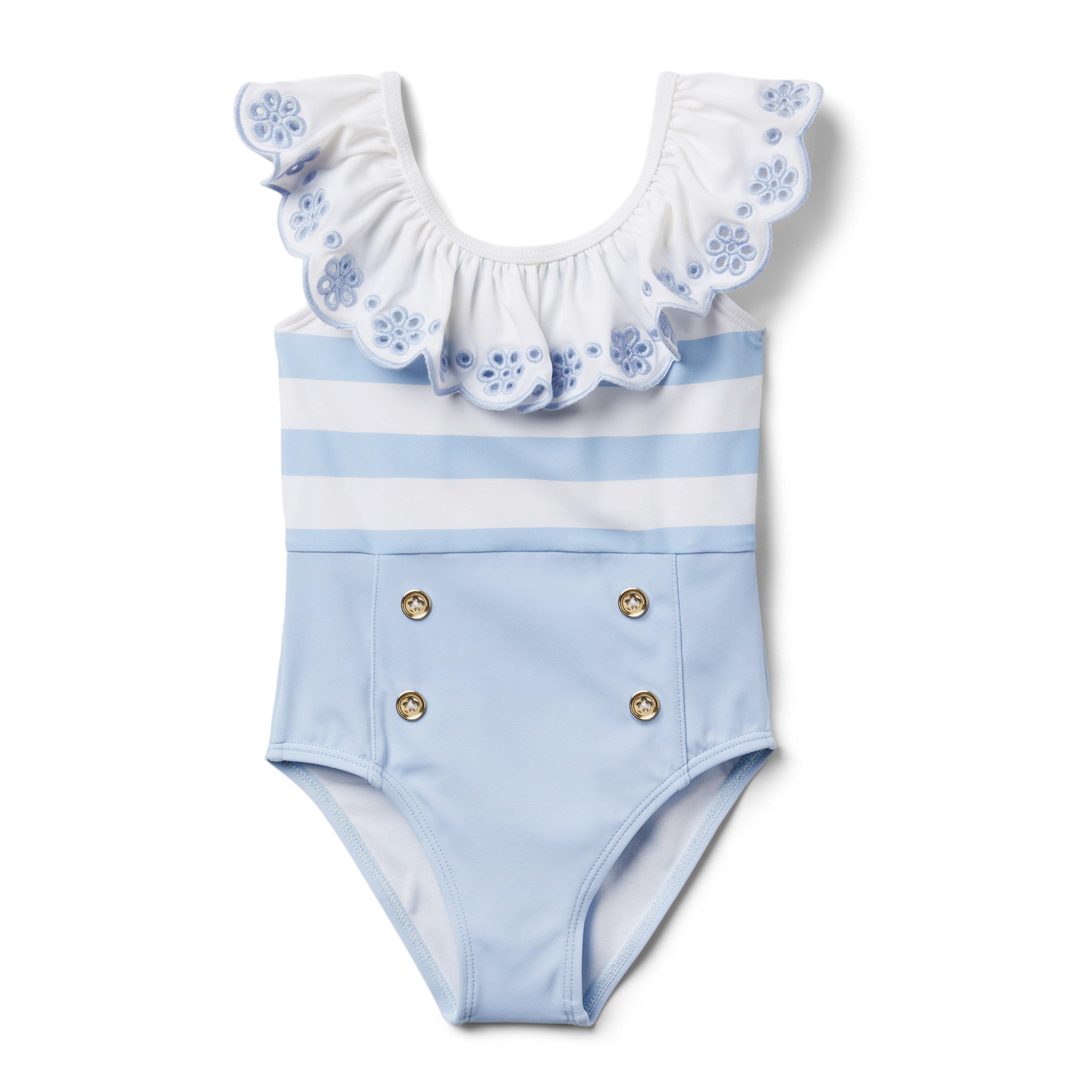 Striped Eyelet Ruffle Swimsuit image number 0