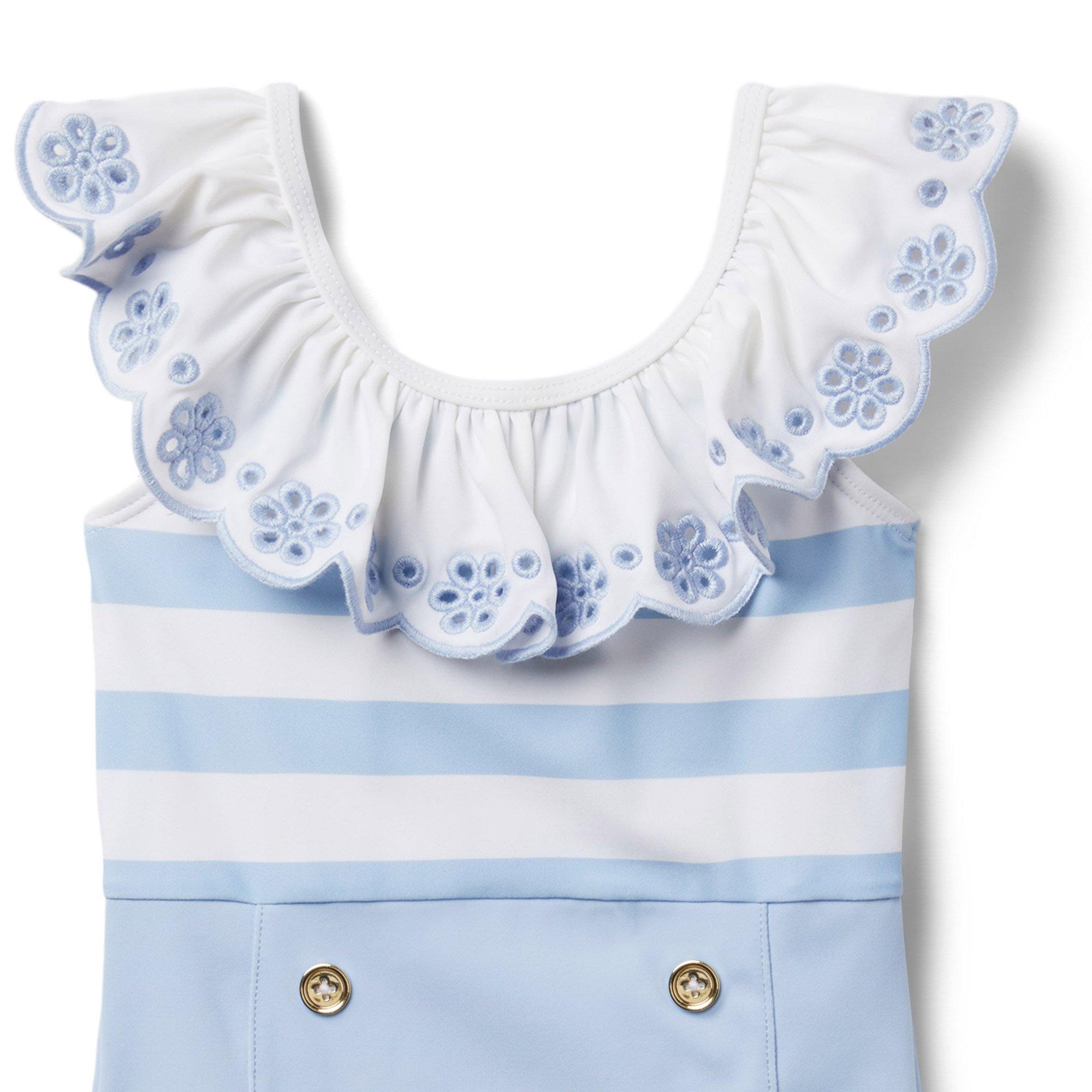 Striped Eyelet Ruffle Swimsuit image number 2