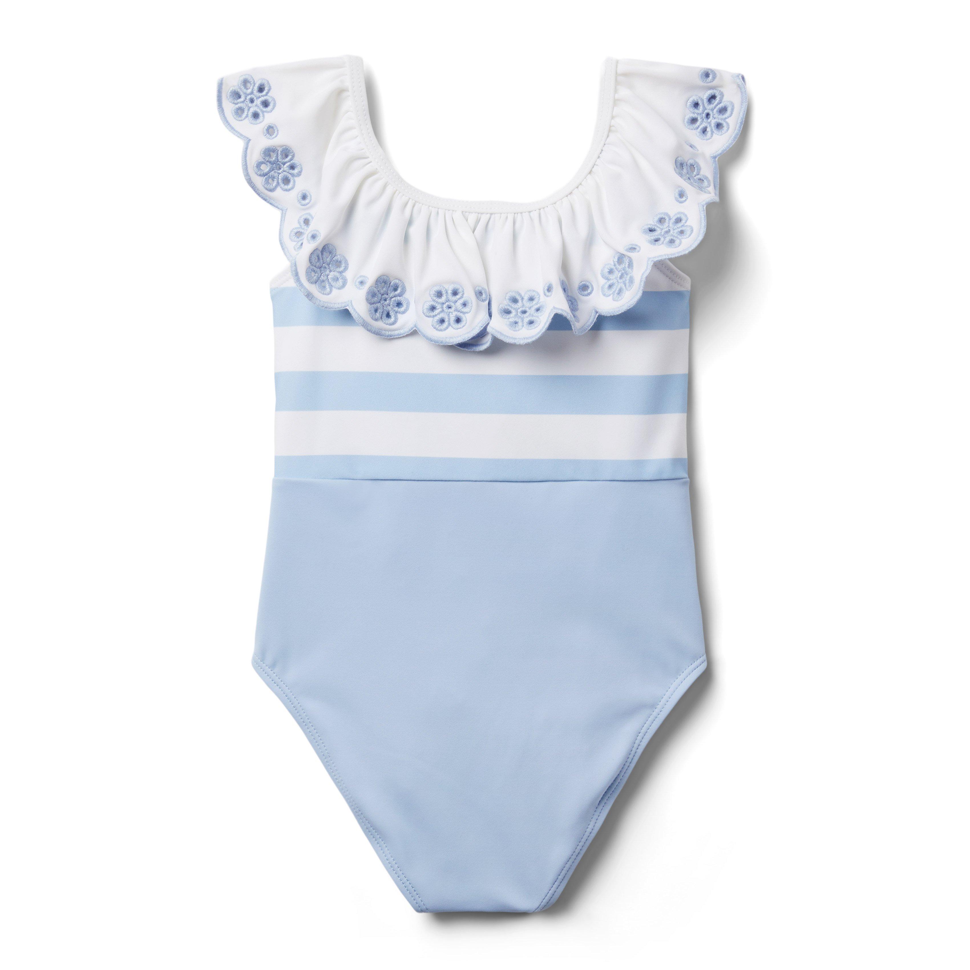 Striped Eyelet Ruffle Swimsuit image number 1