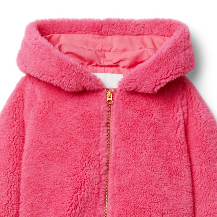 Girls Jacket Plush Sherpa Hooded Full Zip Coat Hot Pink Polyester New 