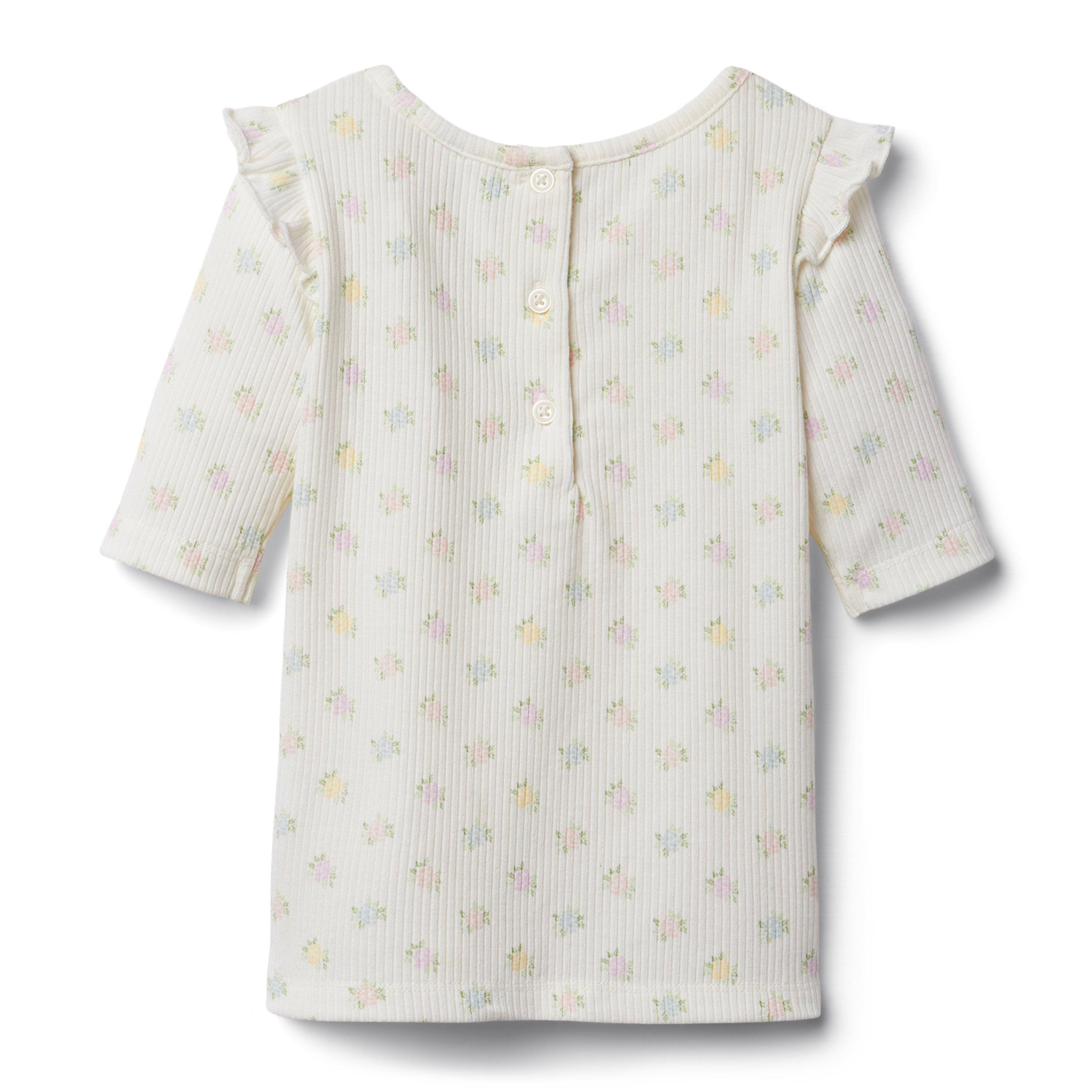 Floral Ruffle Collar Ribbed Top image number 1
