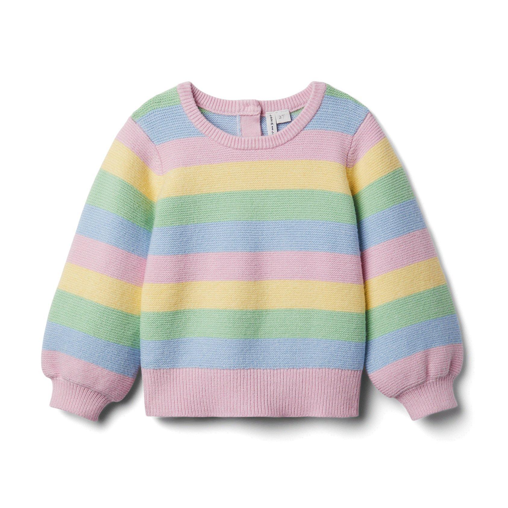 Girl Roseate Spoonbill Stripe Pastel Striped Balloon Sleeve Sweater by Janie and Jack