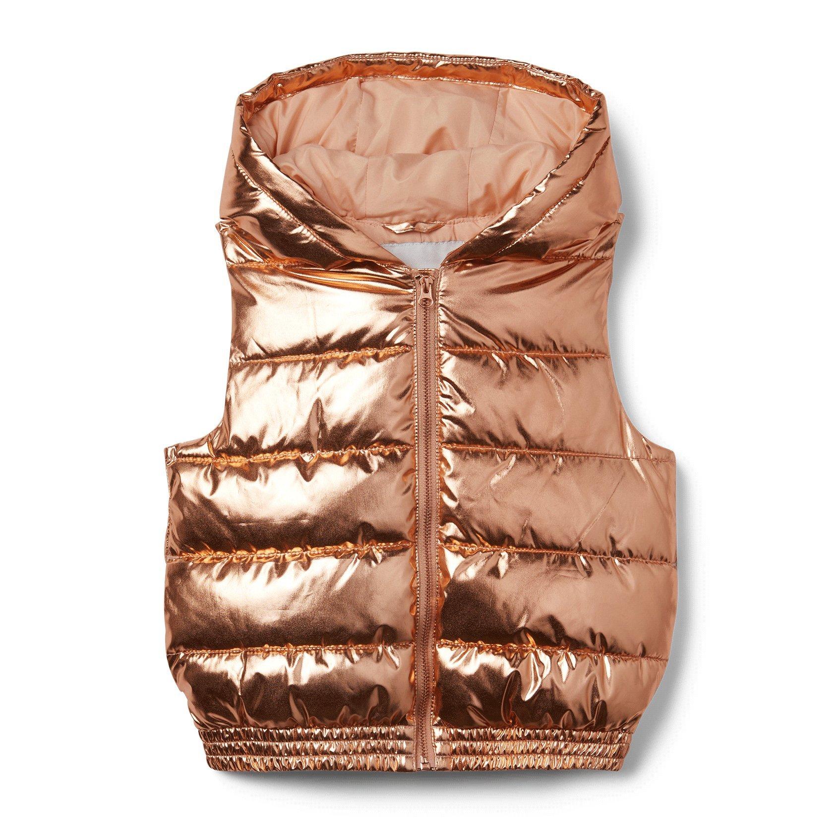 Girl Rose Gold Metallic Hooded Puffer Vest by Janie and Jack